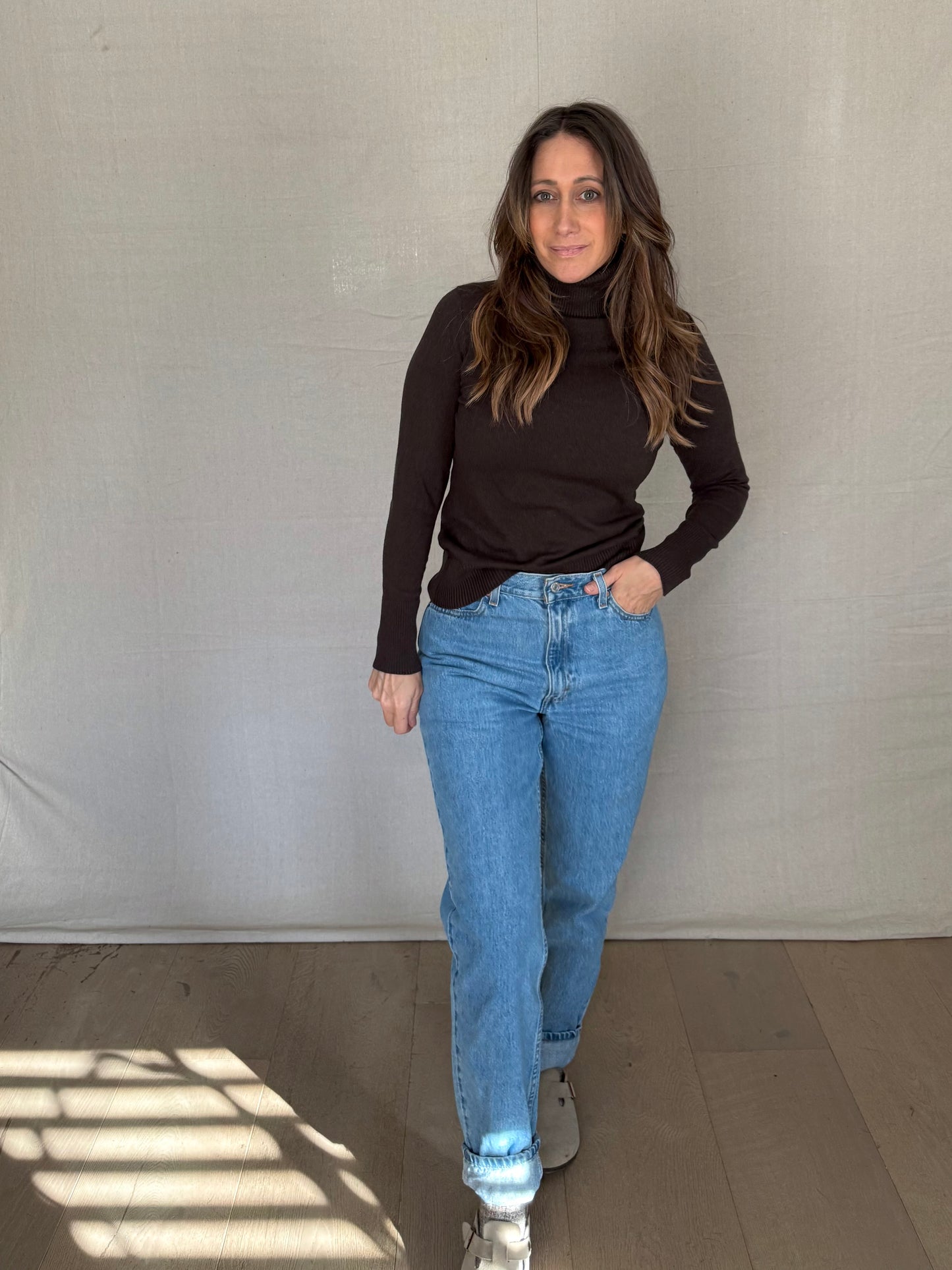 Espresso Brown Silk Cashmere Turtleneck Sweater