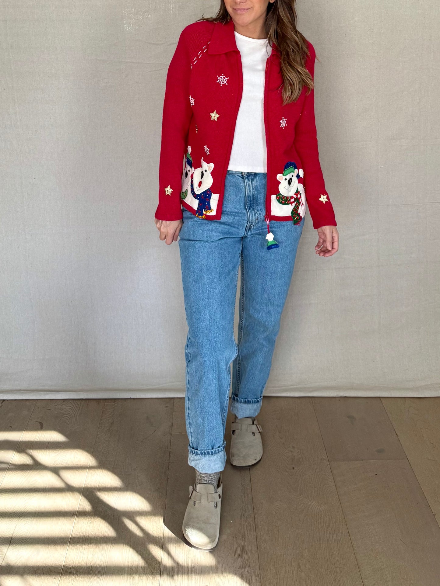 Vintage Polar Bear Holiday Zip Cardigan - Tiara International