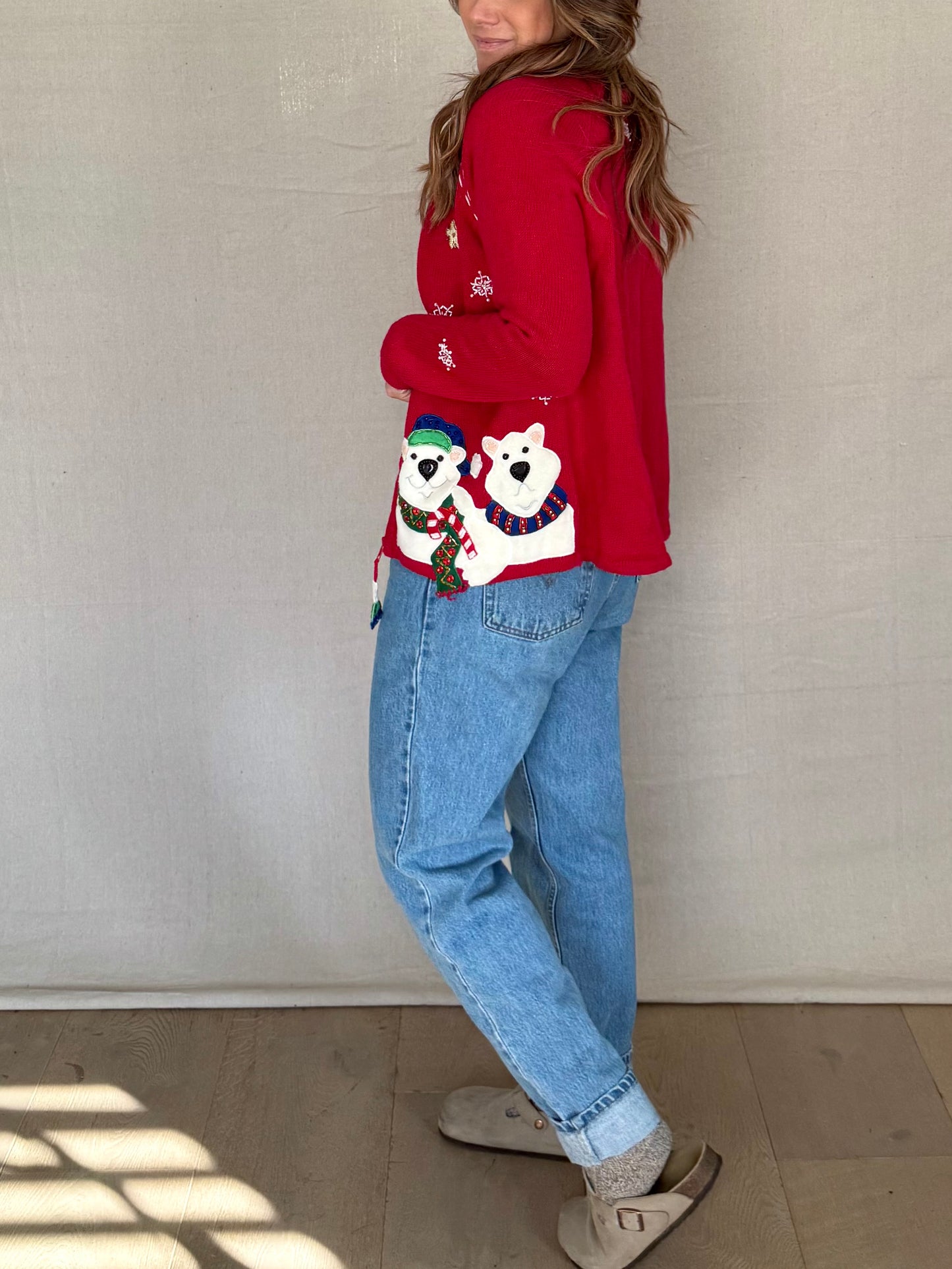 Vintage Polar Bear Holiday Zip Cardigan - Tiara International