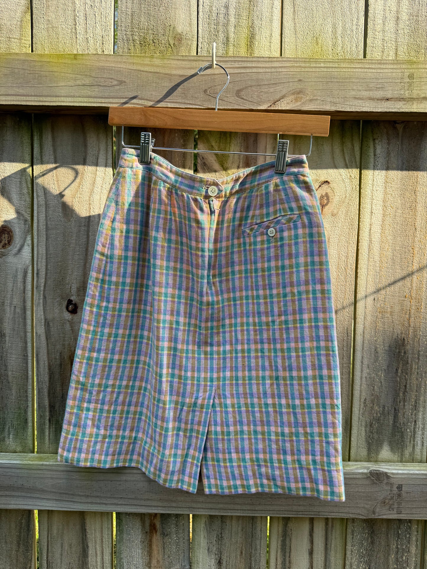 Vintage Pastel Plaid Linen Blend A-Line Skirt