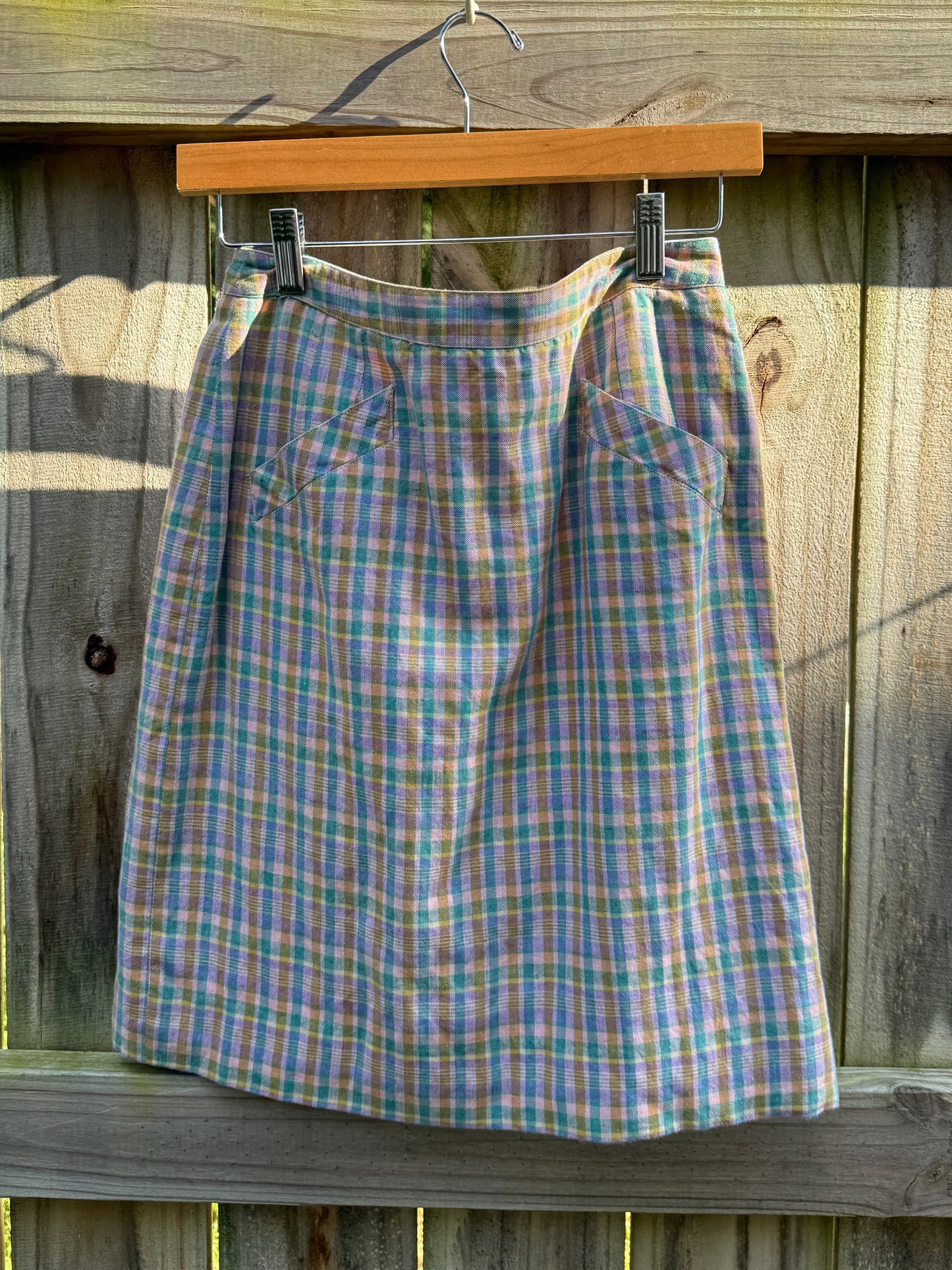 Vintage Pastel Plaid Linen Blend A-Line Skirt