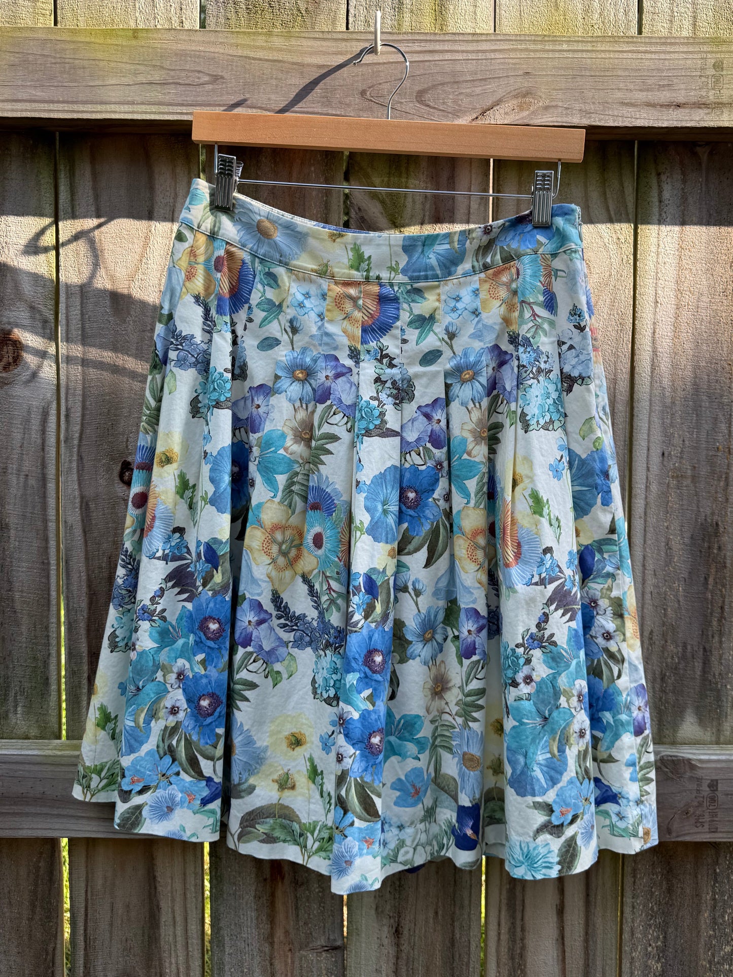 Talbots Blue Botanical Pleated Cotton Skirt | Heirloom Summer Floral Garden Skirt