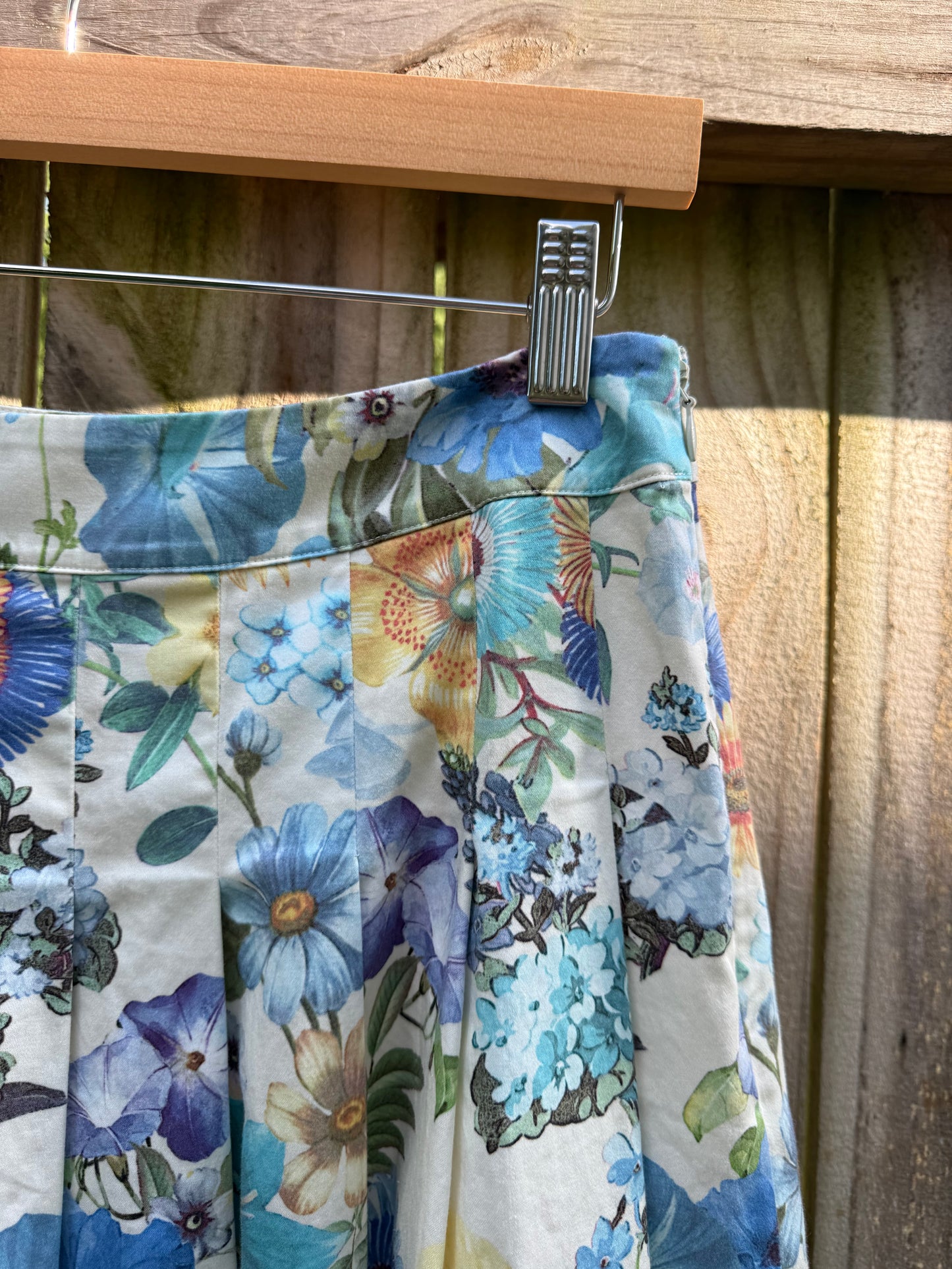 Talbots Blue Botanical Pleated Cotton Skirt | Heirloom Summer Floral Garden Skirt