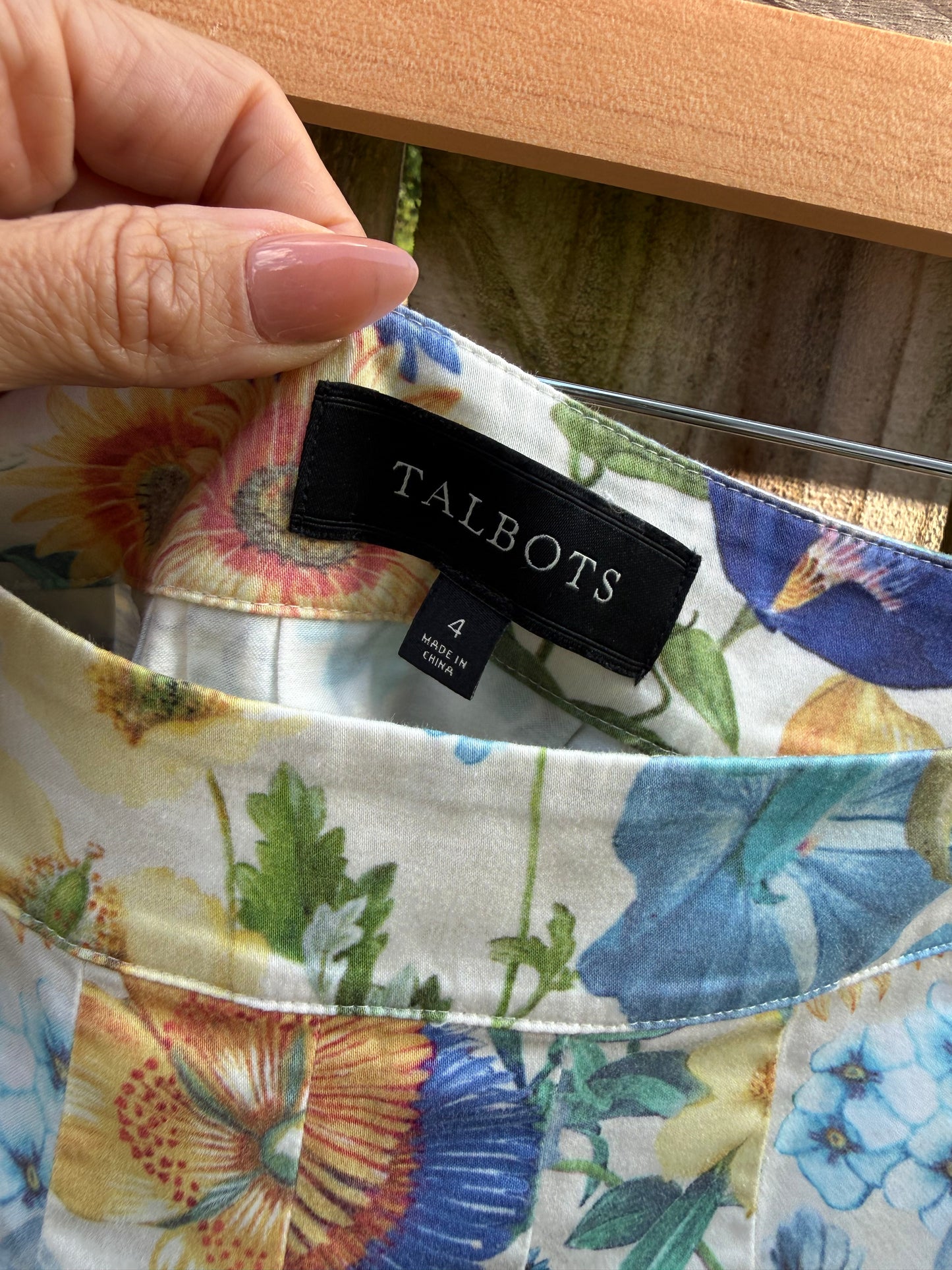 Talbots Blue Botanical Pleated Cotton Skirt | Heirloom Summer Floral Garden Skirt