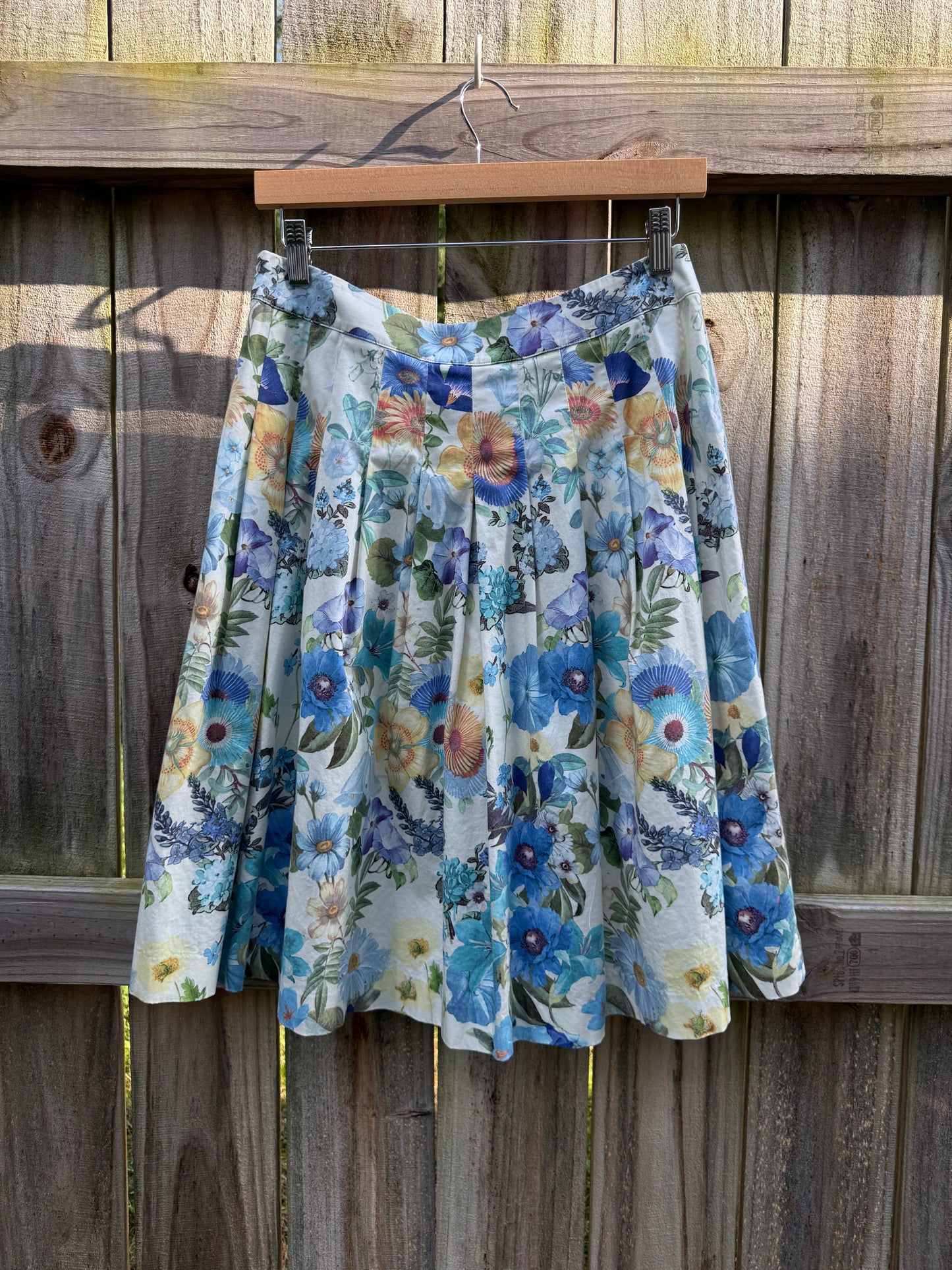 Talbots Blue Botanical Pleated Cotton Skirt | Heirloom Summer Floral Garden Skirt