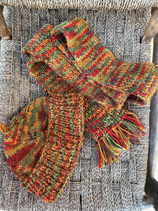 Vintage Handmade Knit Hat + Scarf Set – Autumn Multi