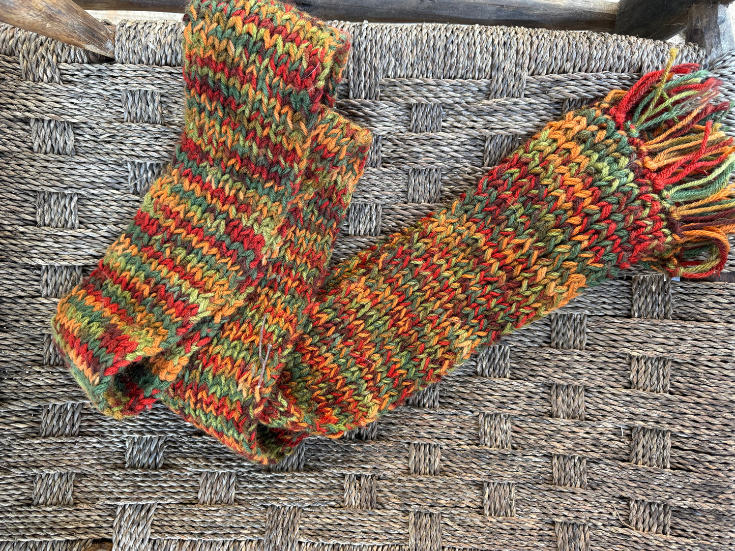 Vintage Handmade Knit Hat + Scarf Set – Autumn Multi