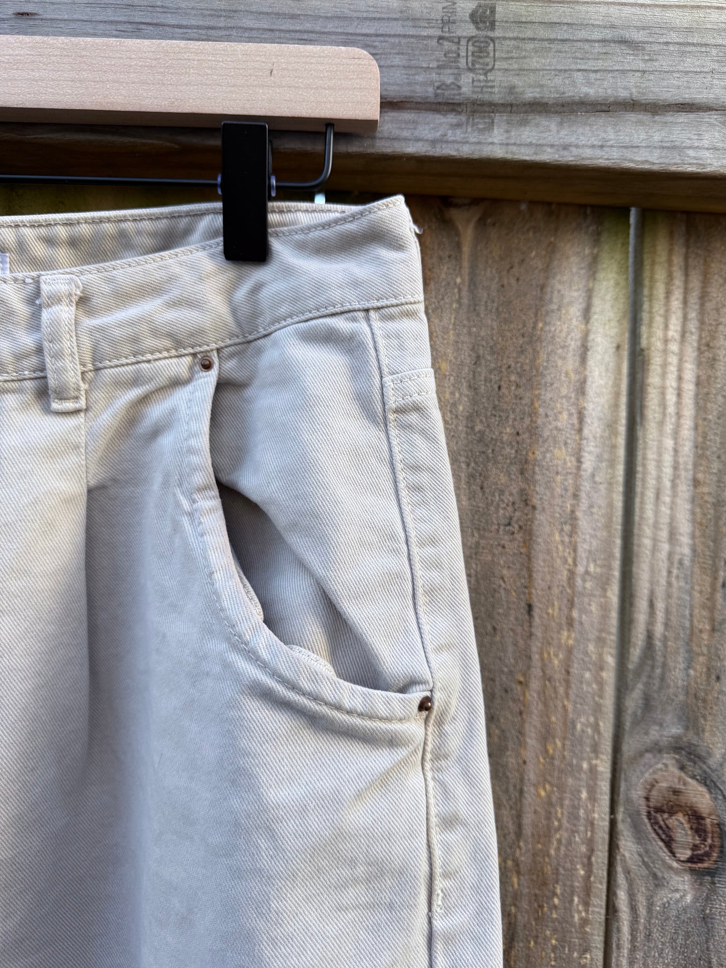 Zara Light Beige Cotton Barrel Trousers