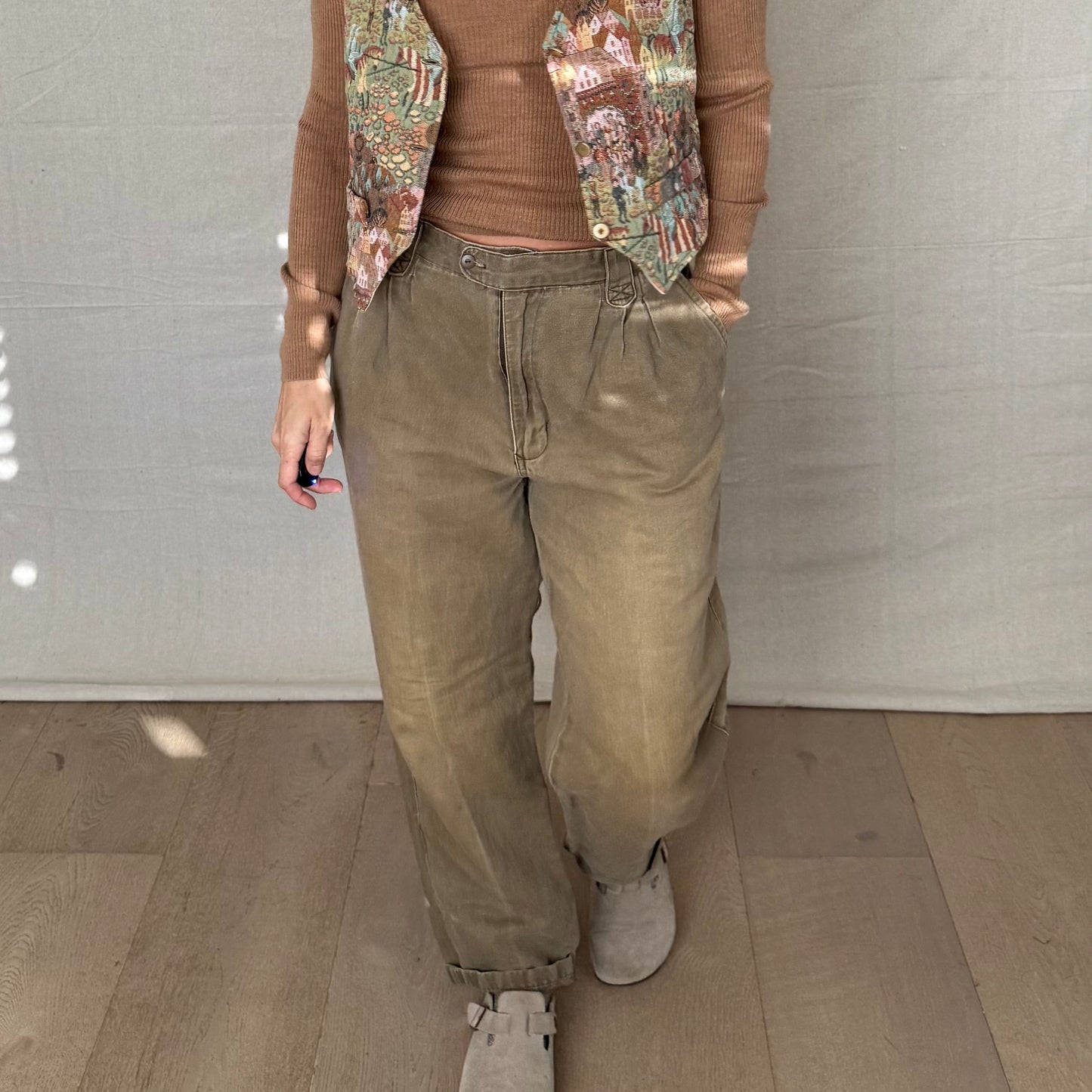 Vintage Bugle Boy Olive Twill Trousers – Relaxed 90s Fit