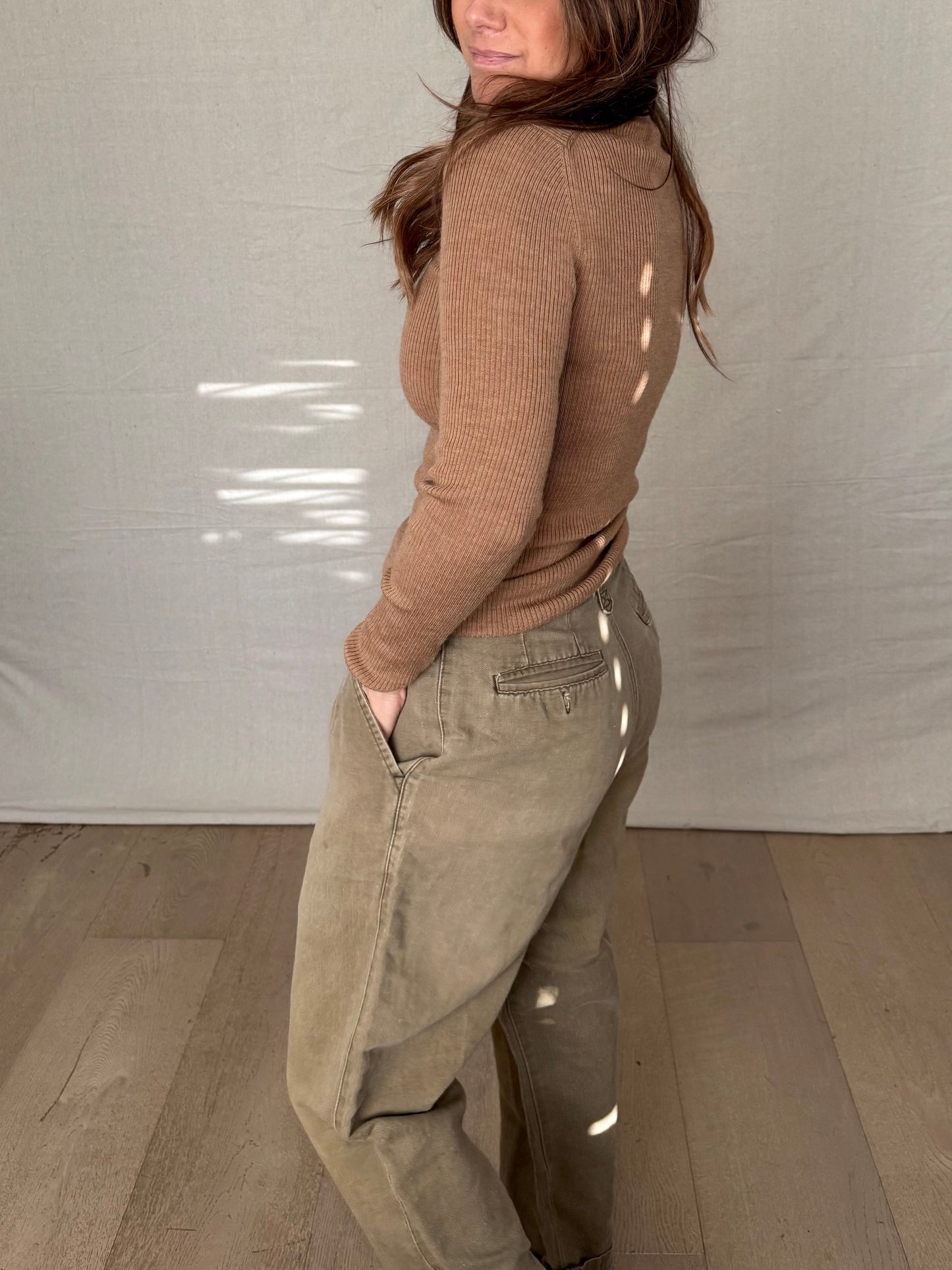 Camel Ribbed Turtleneck – Slim Quiet Luxury Fit