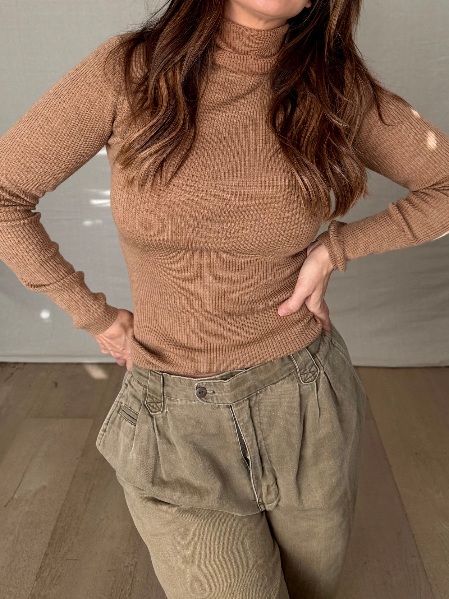 Camel Ribbed Turtleneck – Slim Quiet Luxury Fit