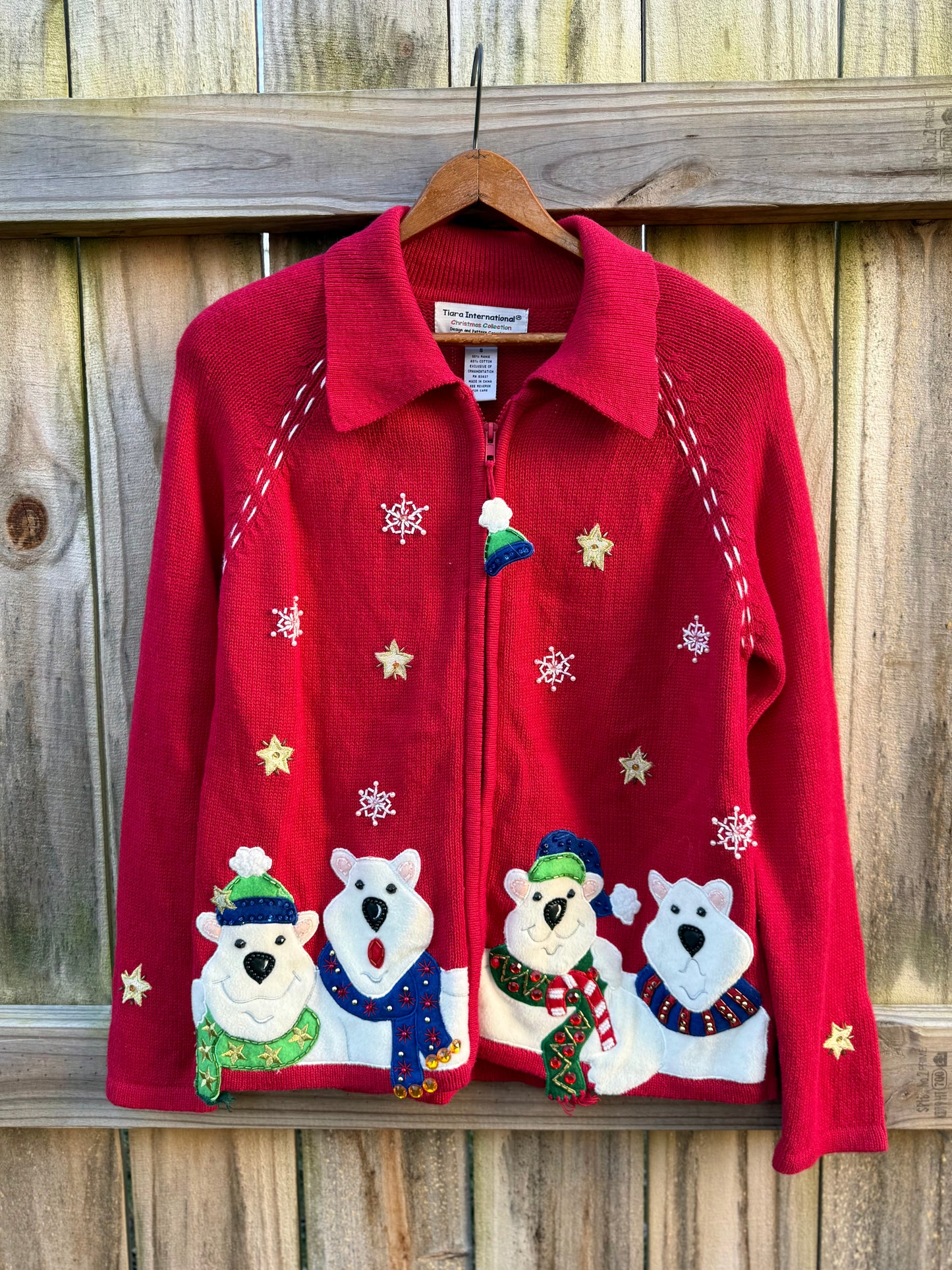Vintage Polar Bear Holiday Zip Cardigan - Tiara International