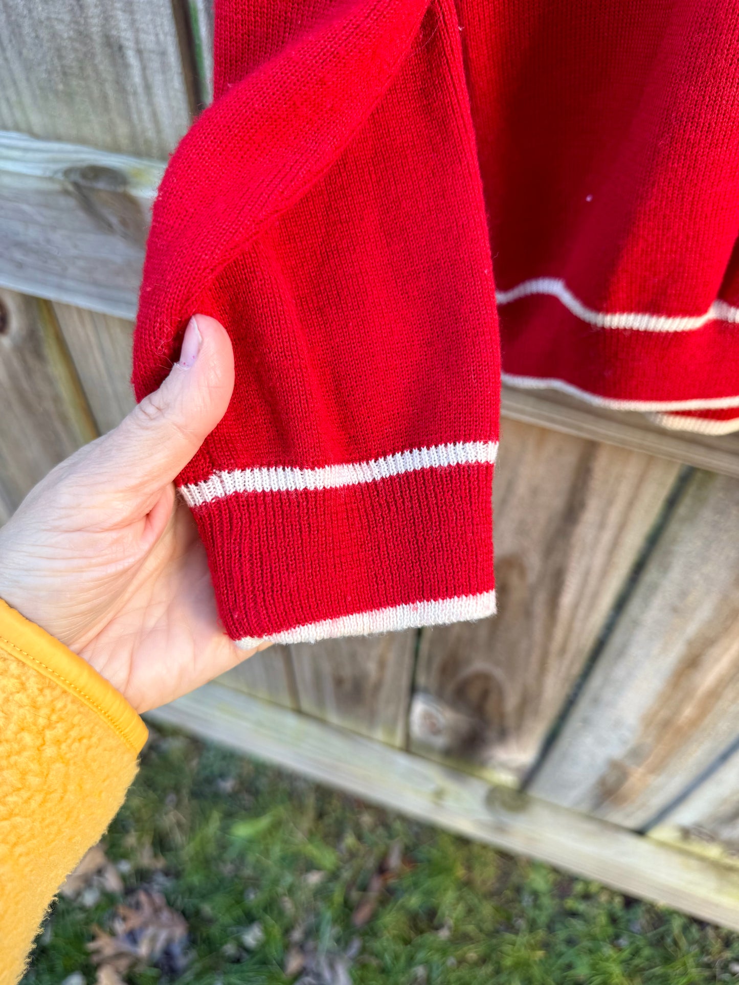 Vintage Red Tipped Knit Sweater – Made in Hong Kong