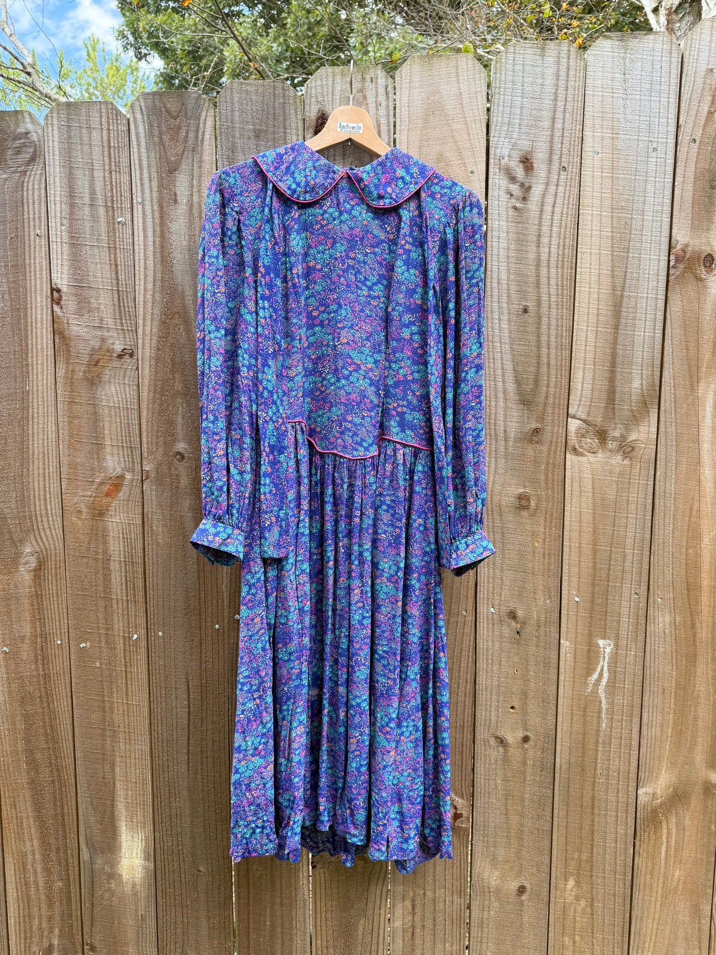 1980s Violet Prairie Dress, Peter Pan Collar, Floral Print