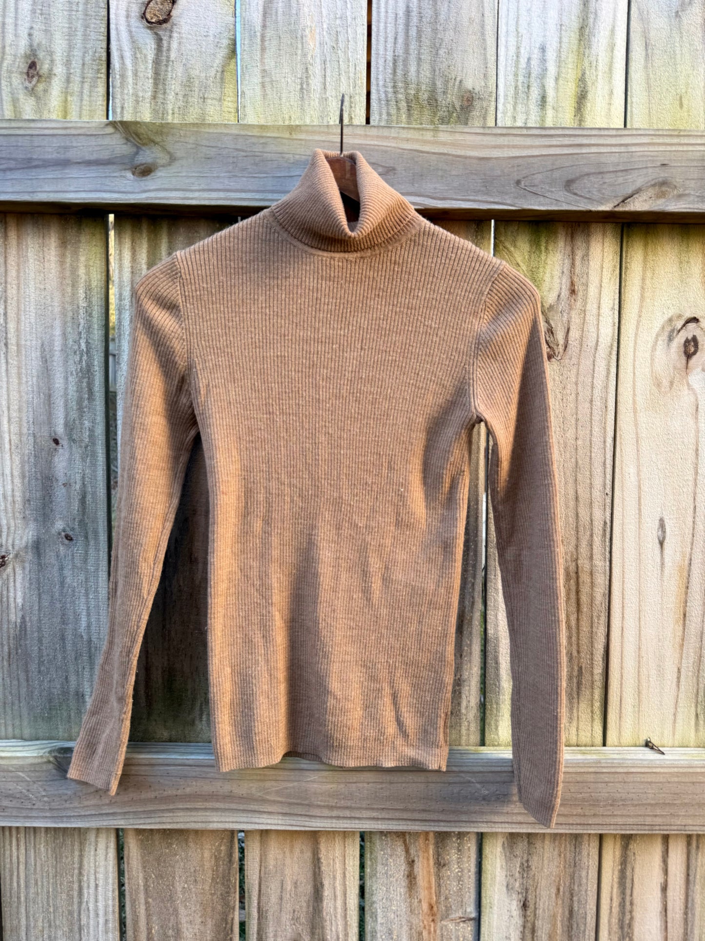 Camel Ribbed Turtleneck – Slim Quiet Luxury Fit