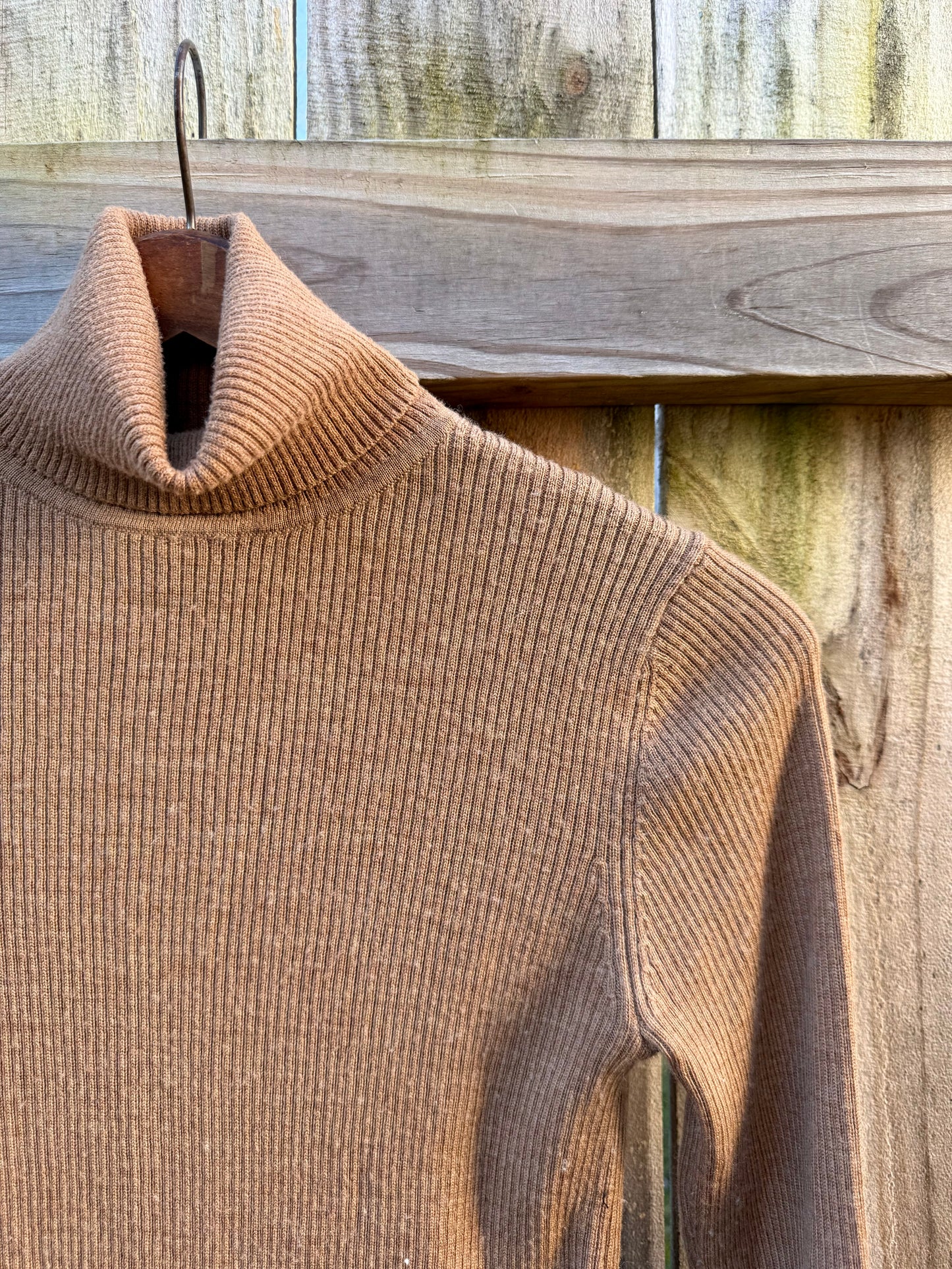 Camel Ribbed Turtleneck – Slim Quiet Luxury Fit