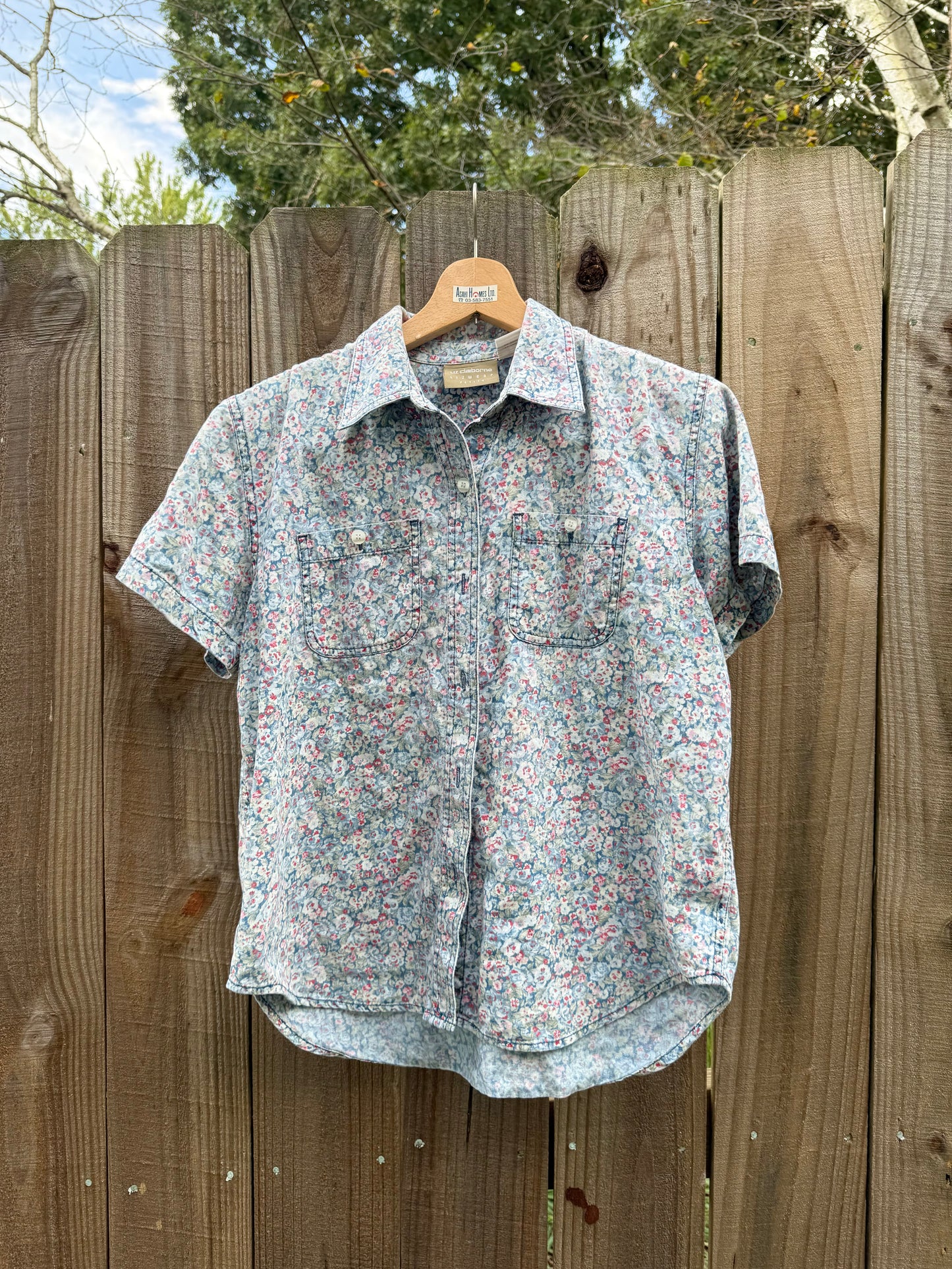 Vintage Liz Claiborne Blue Floral Button-Down Shirt, 90s Petite Fit