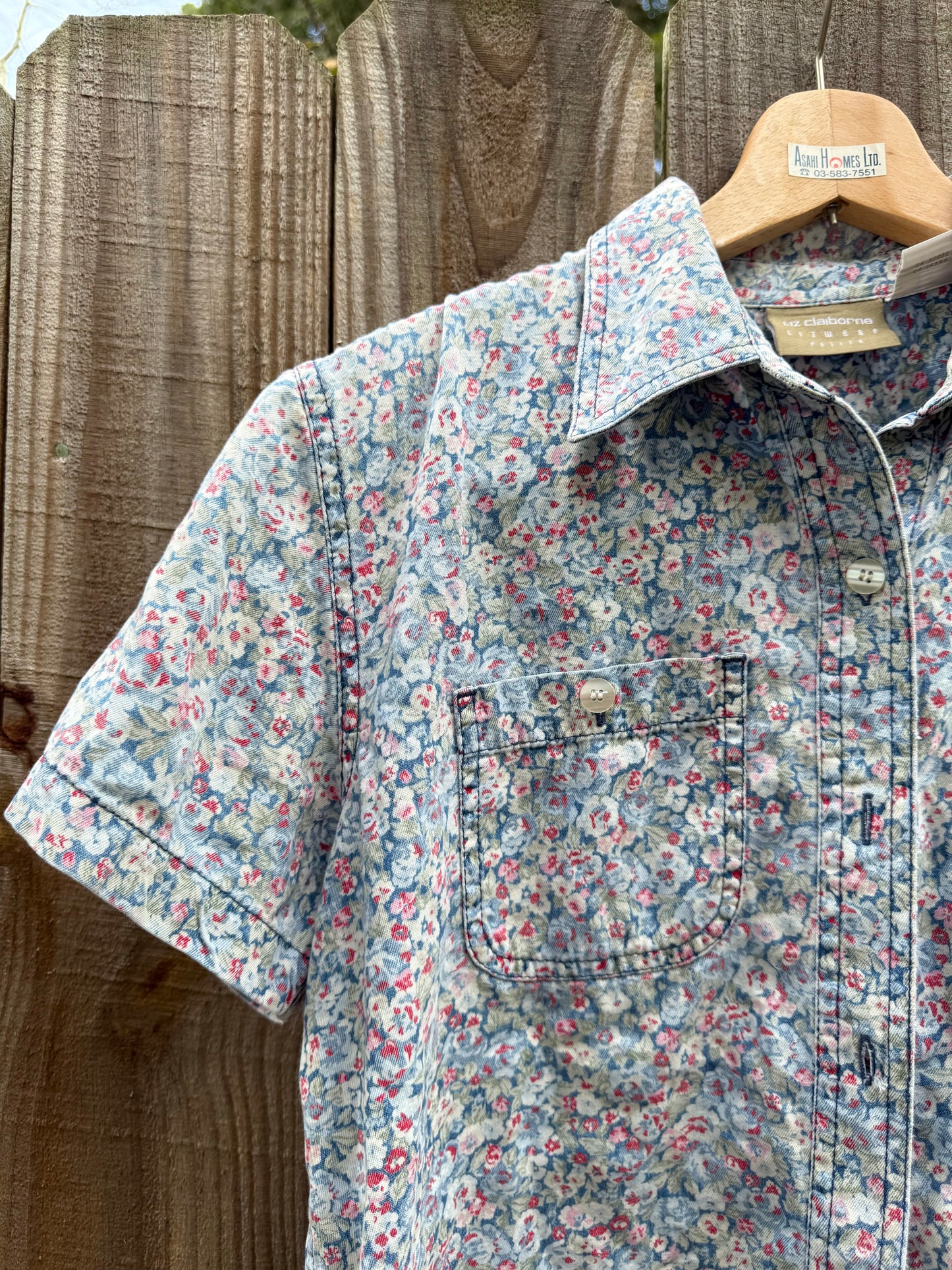 Vintage Liz Claiborne Blue Floral Button-Down Shirt, 90s Petite Fit