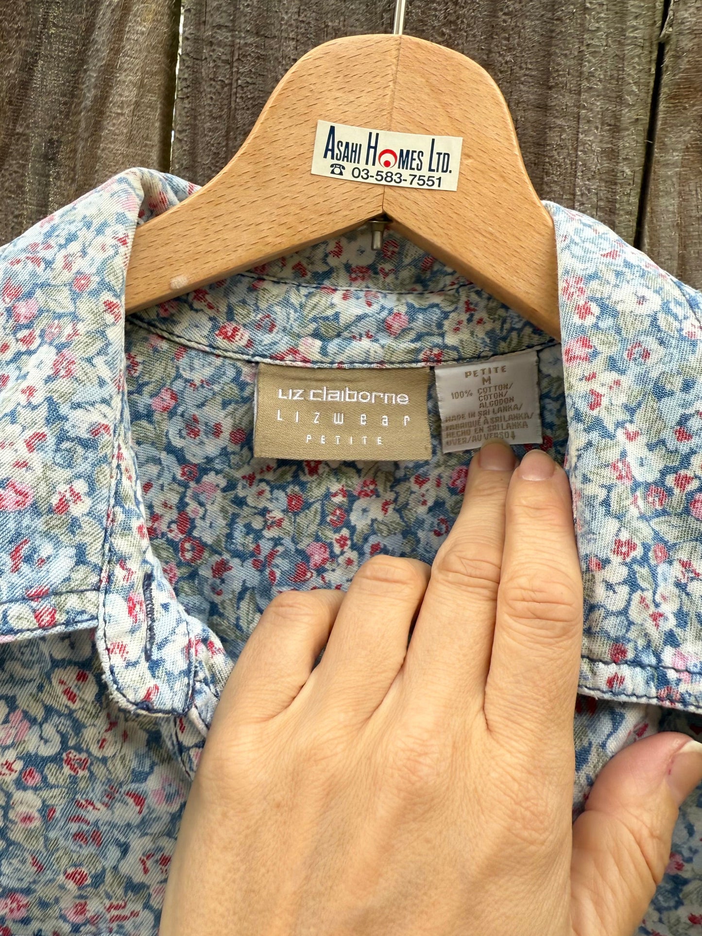Vintage Liz Claiborne Blue Floral Button-Down Shirt, 90s Petite Fit