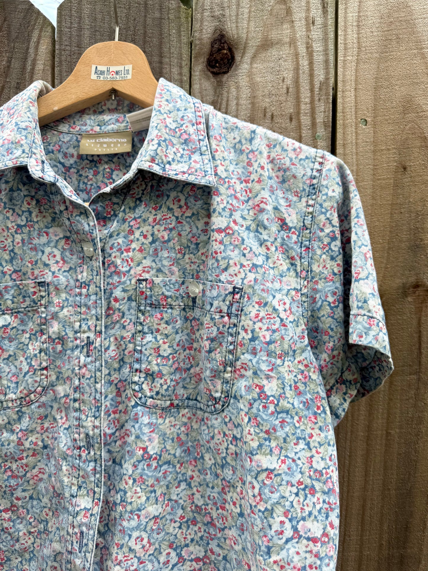 Vintage Liz Claiborne Blue Floral Button-Down Shirt, 90s Petite Fit