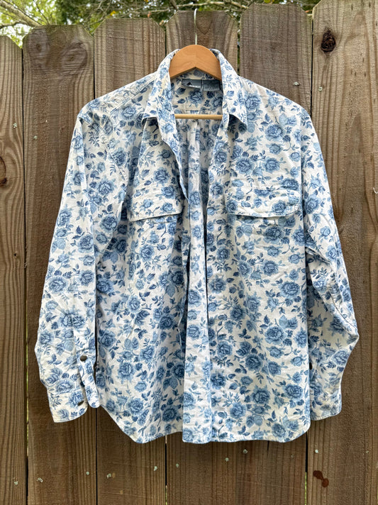 90s Lizwear Blue Rose Button-Down - 90s Vintage - Cottagecore