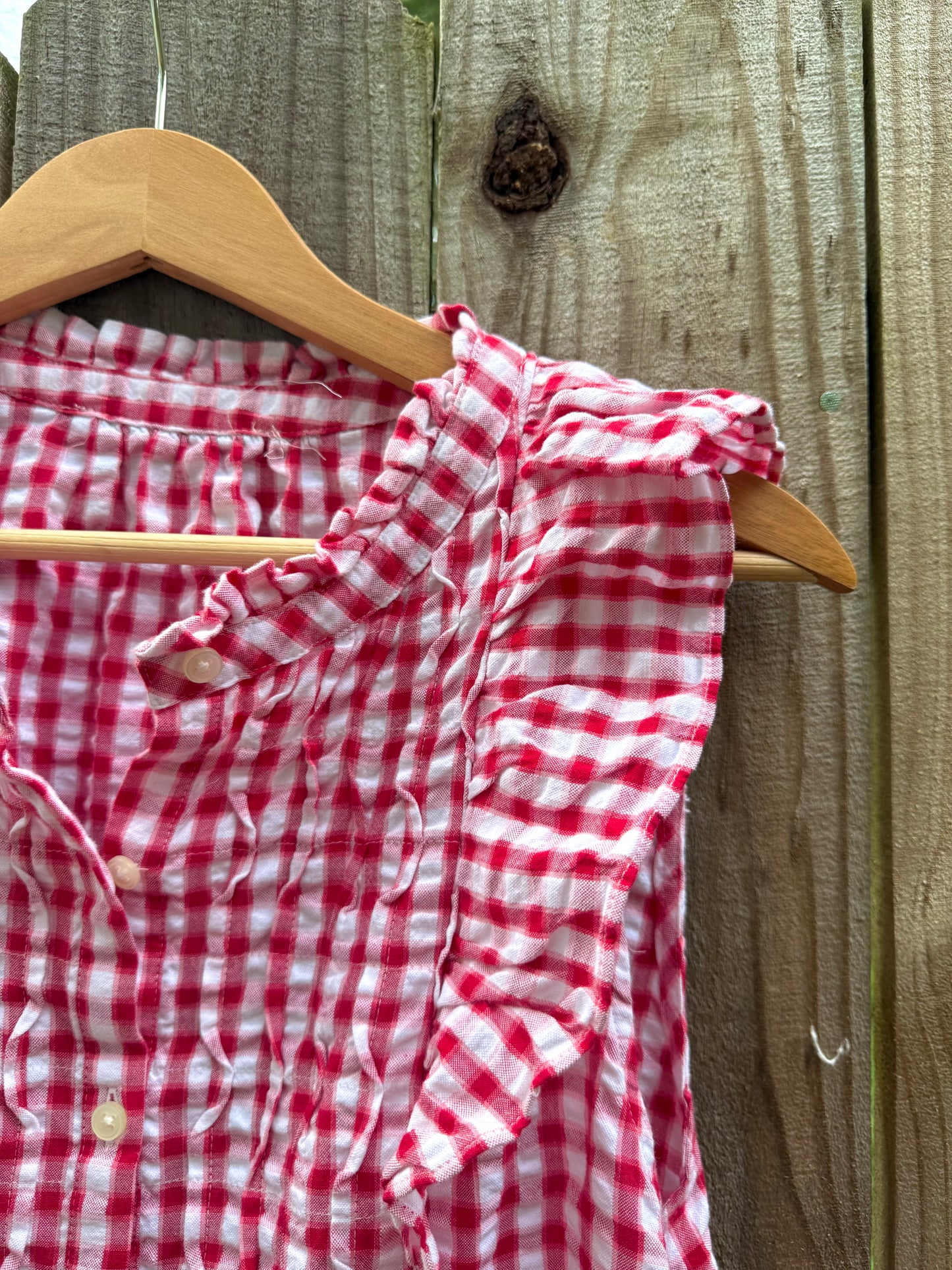 Red Gingham Flutter Top — Reworked Vintage Cropped Top