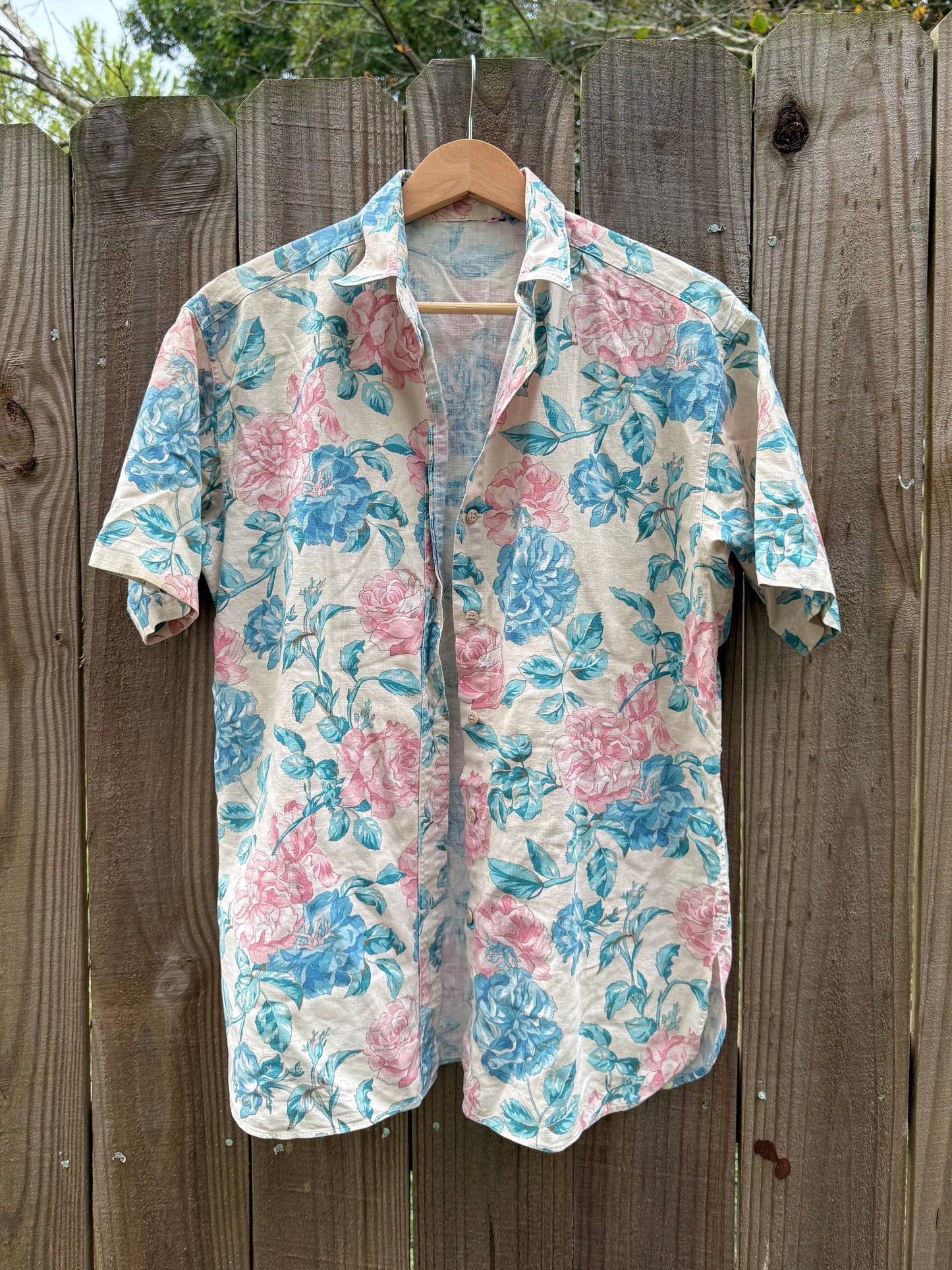Vintage Pastel Floral Button Down Shirt – Linen Blend Feel - 90's