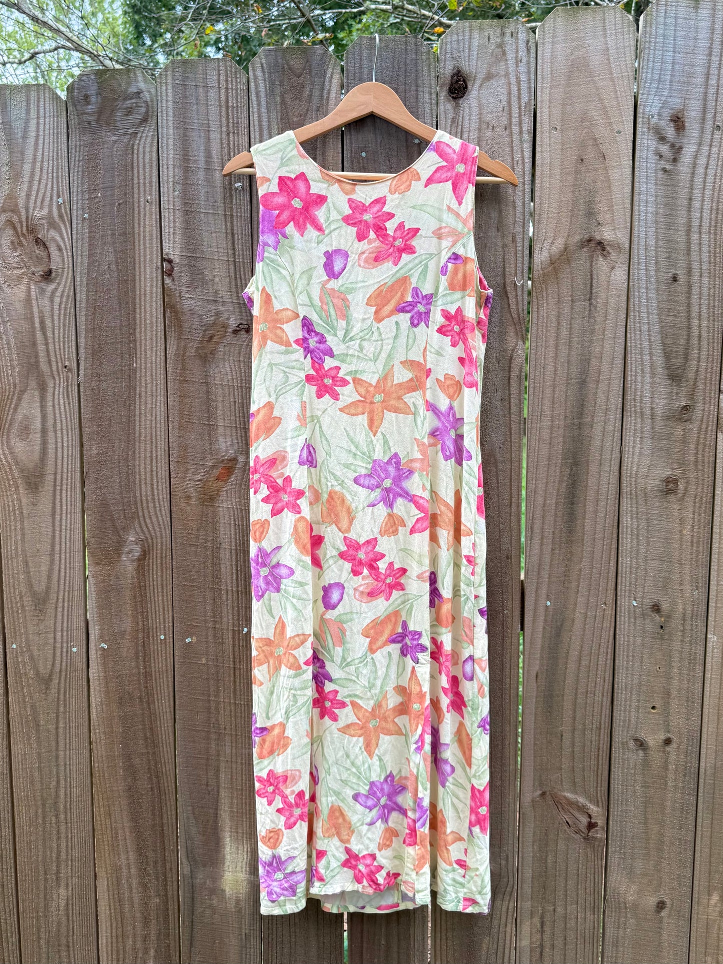 Vintage 90s Floral Column Maxi Dress, Pastel Print - Romantic Grunge