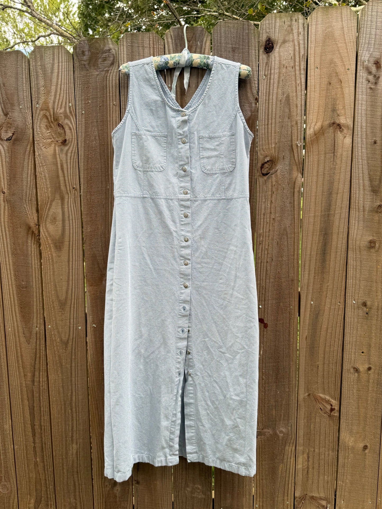 Vintage Reworked Gingham Column Dress 90s Blue