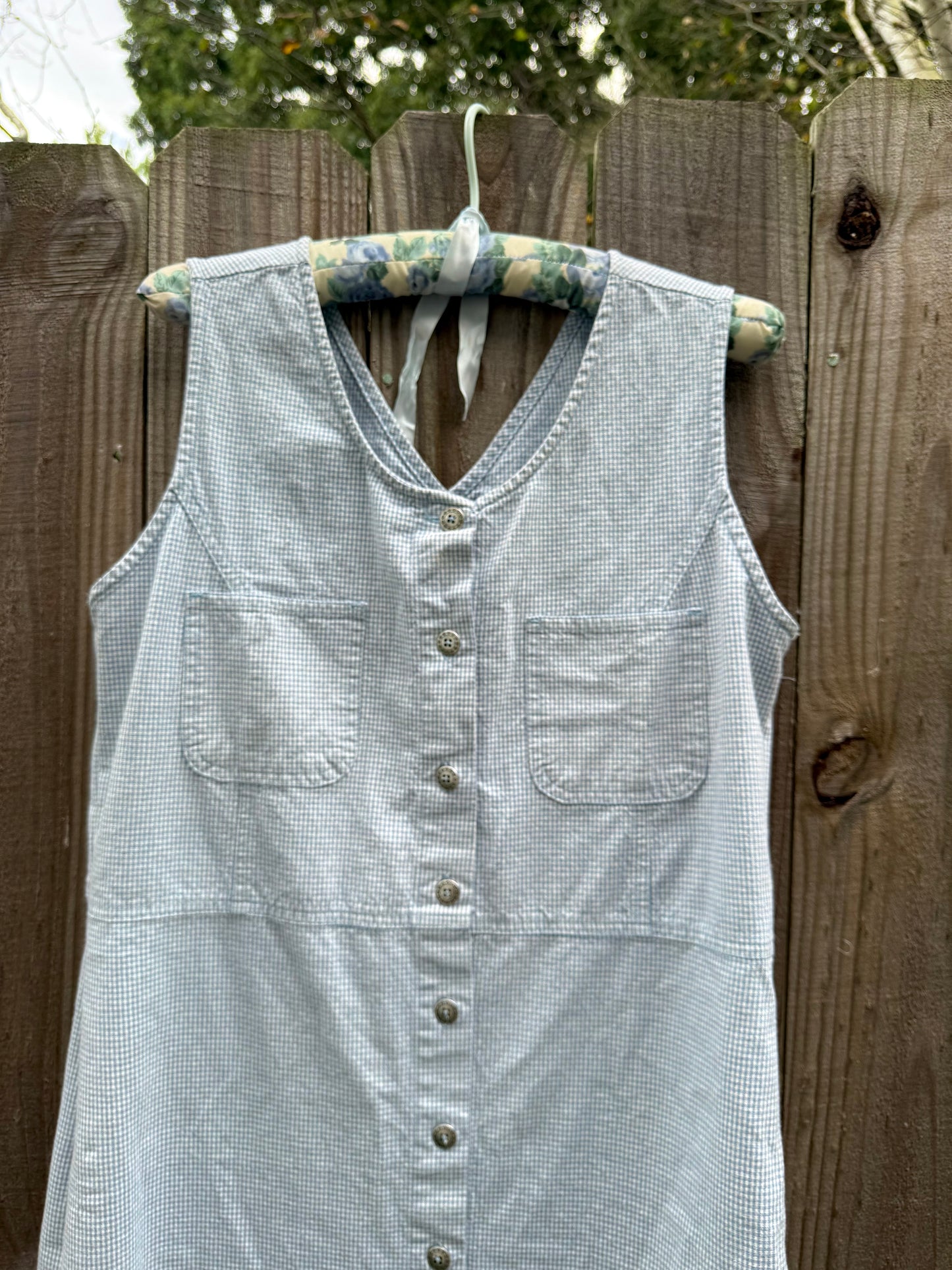 Vintage Reworked Gingham Column Dress 90s Blue