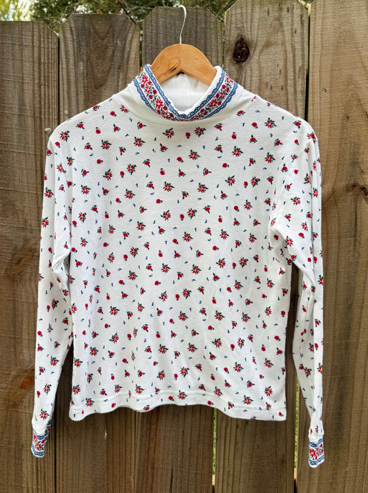 Vintage Floral Mock Neck Long Sleeve Top - Cottagecore - Countryside Classics