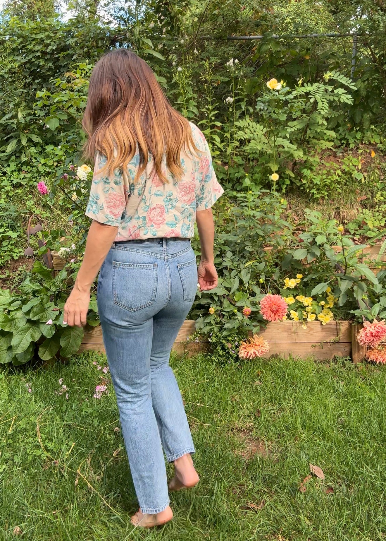 Vintage Pastel Floral Button Down Shirt – Linen Blend Feel - 90's