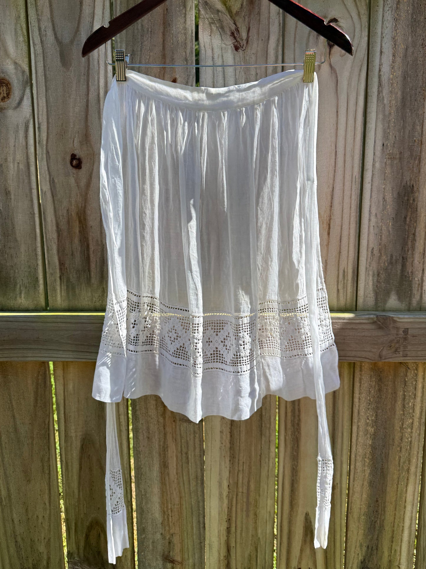 Vintage White Cotton Crochet Apron