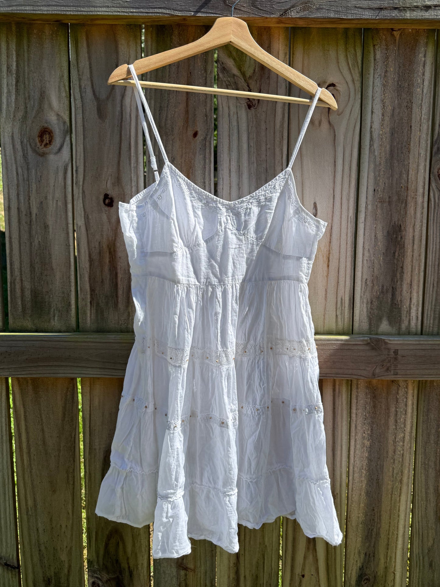 Vintage White Cotton Gauze Mini Dress beaded