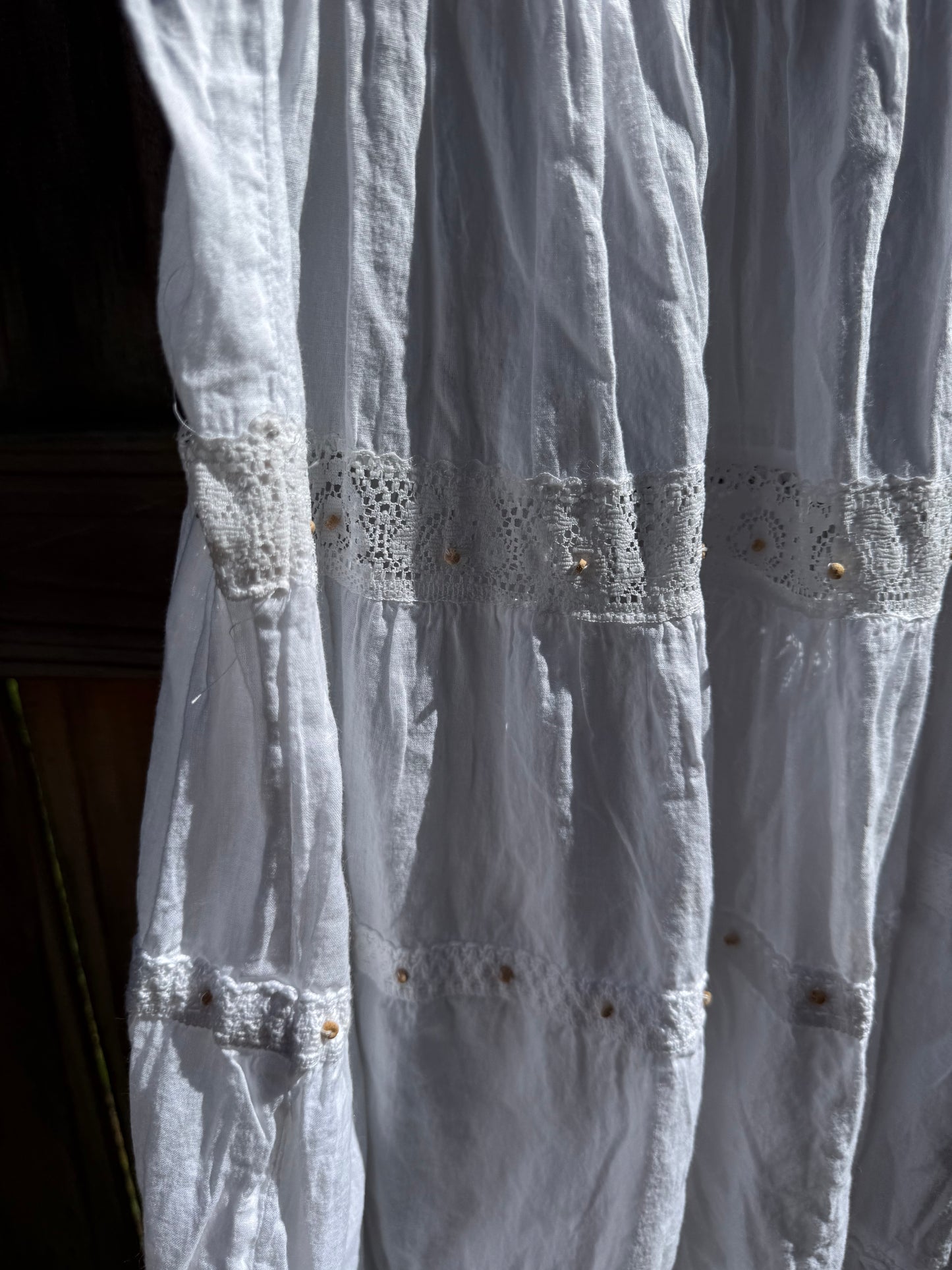 Vintage White Cotton Gauze Mini Dress beaded