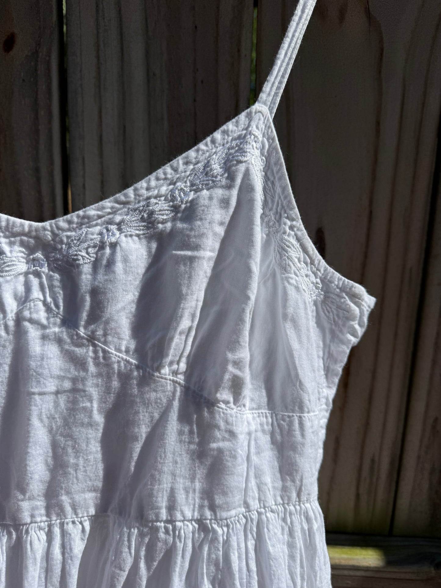 Vintage White Cotton Gauze Mini Dress beaded