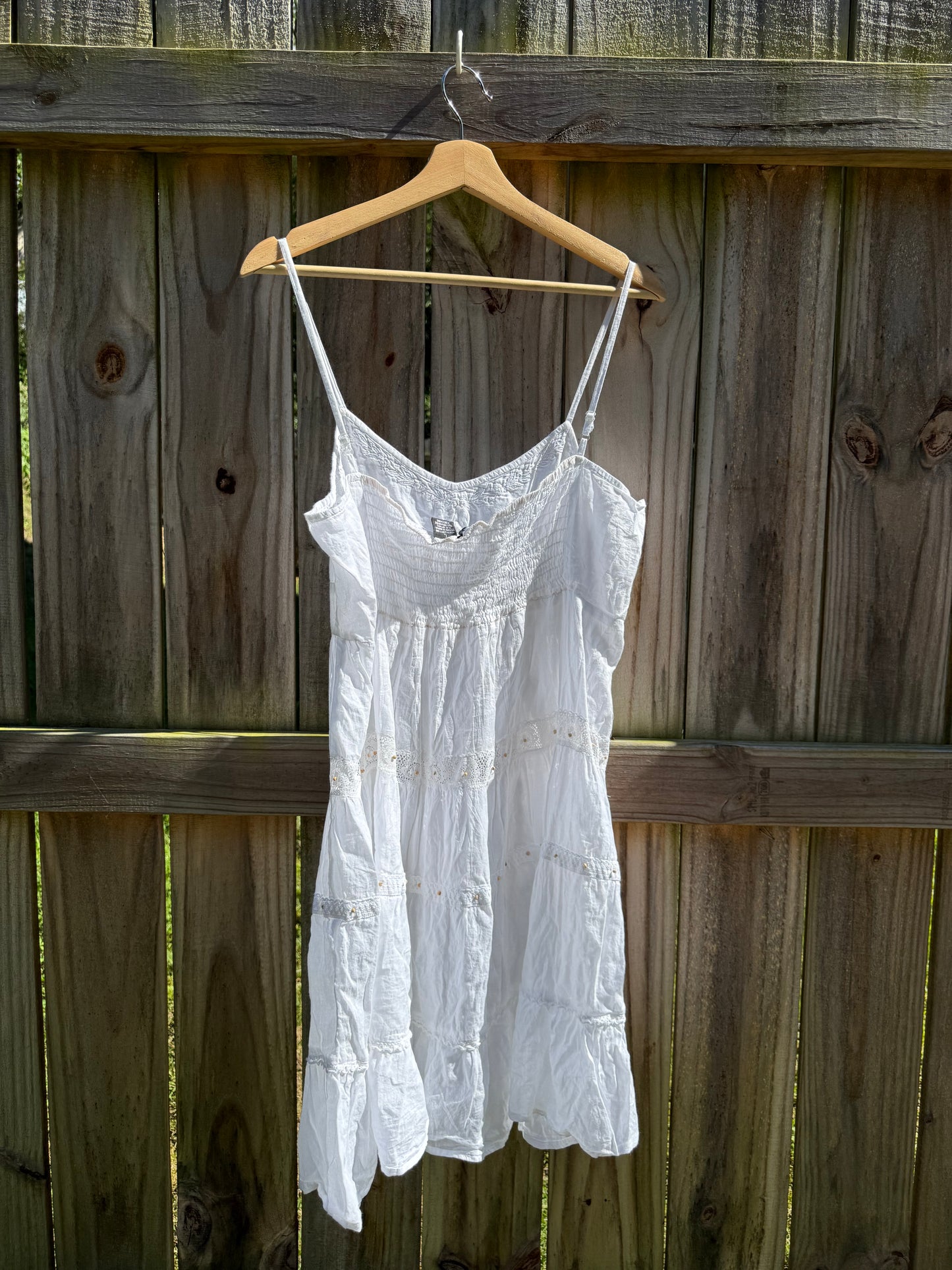 Vintage White Cotton Gauze Mini Dress beaded