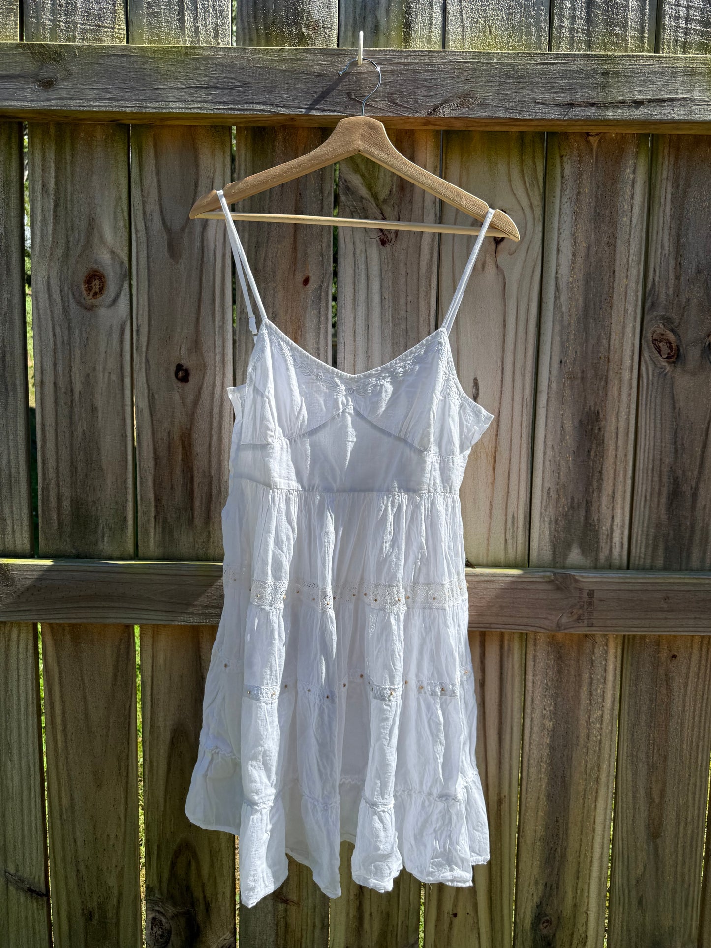Vintage White Cotton Gauze Mini Dress beaded