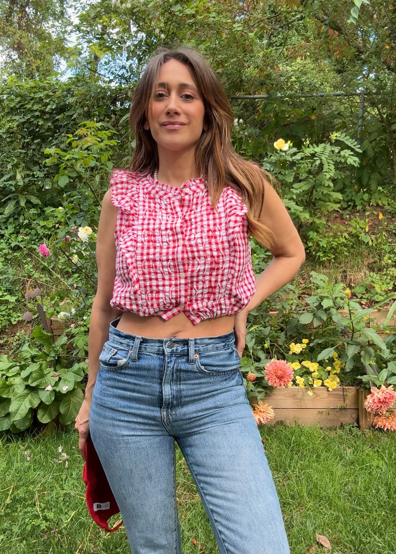 Red Gingham Flutter Top — Reworked Vintage Cropped Top