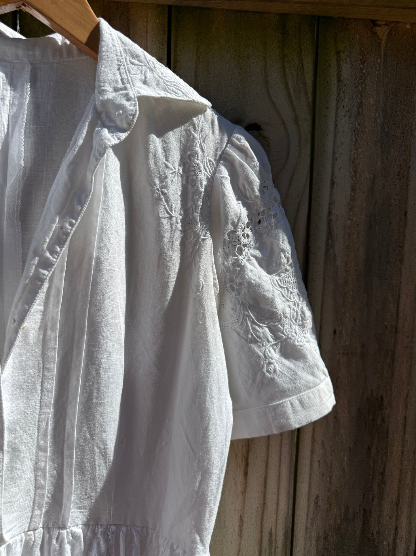 Reworked Vintage White Linen Embroidered Midi Dress