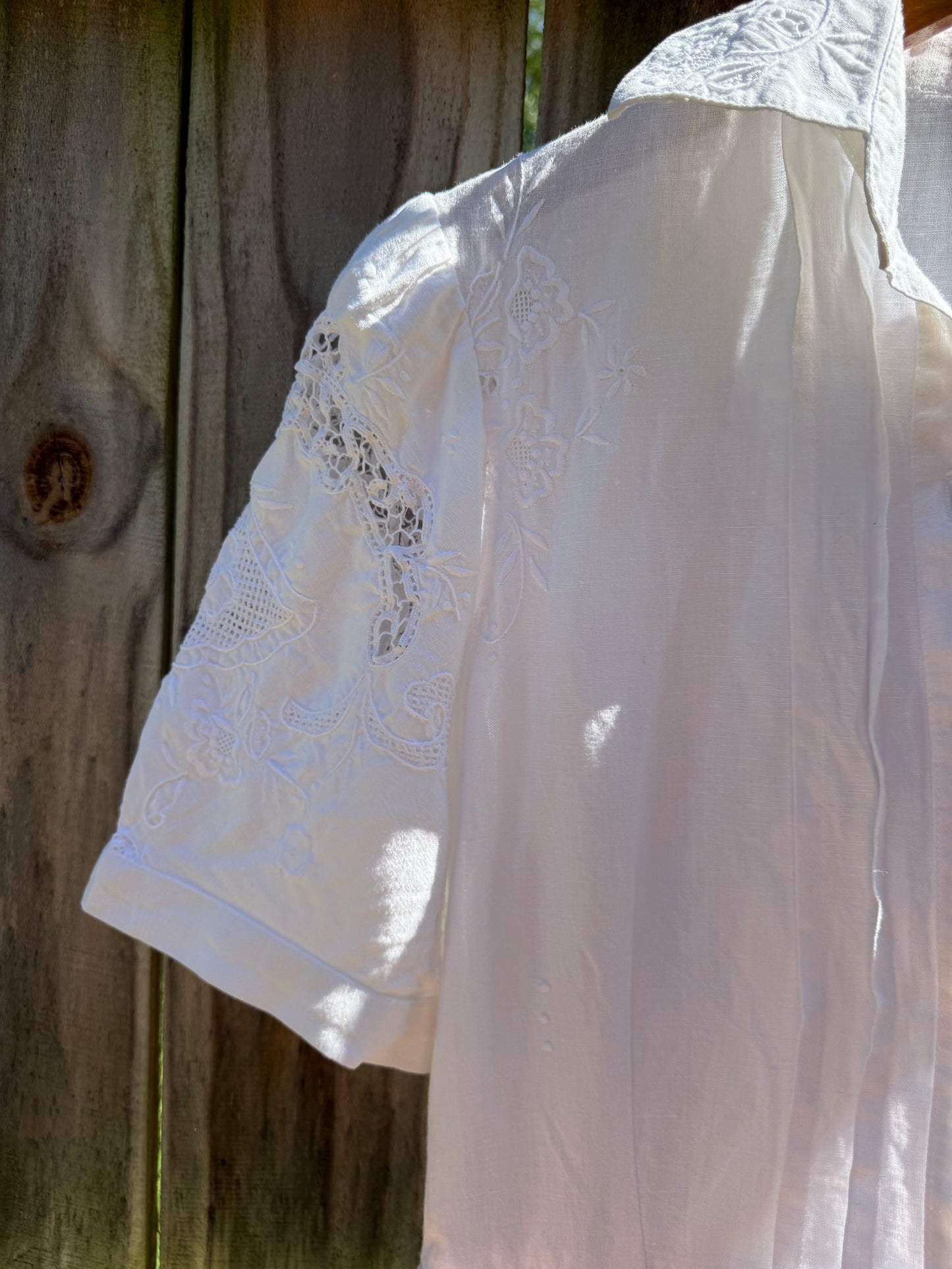 Reworked Vintage White Linen Embroidered Midi Dress