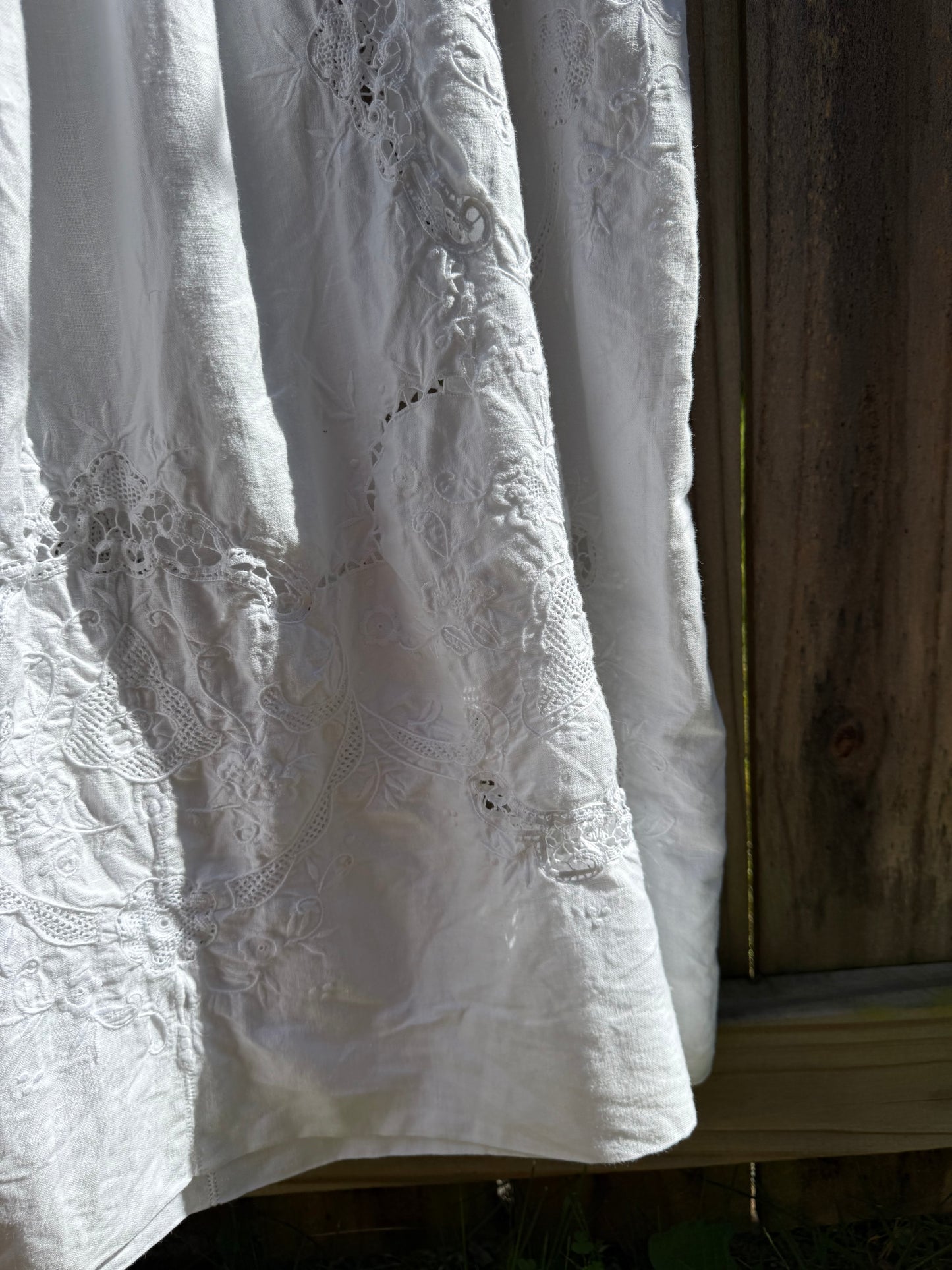 Reworked Vintage White Linen Embroidered Midi Dress