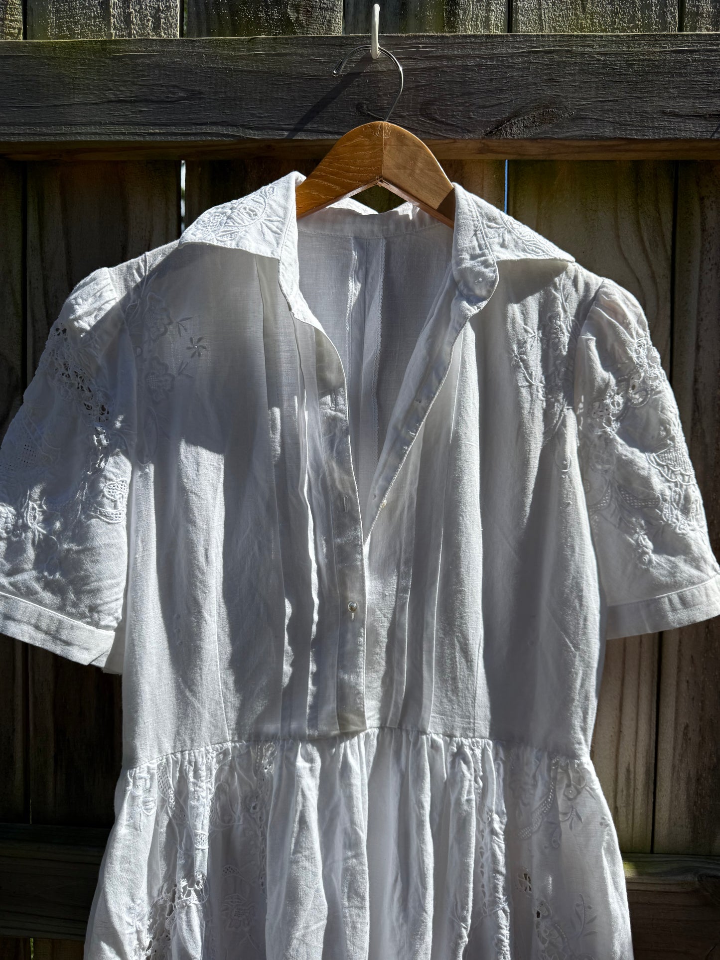 Reworked Vintage White Linen Embroidered Midi Dress