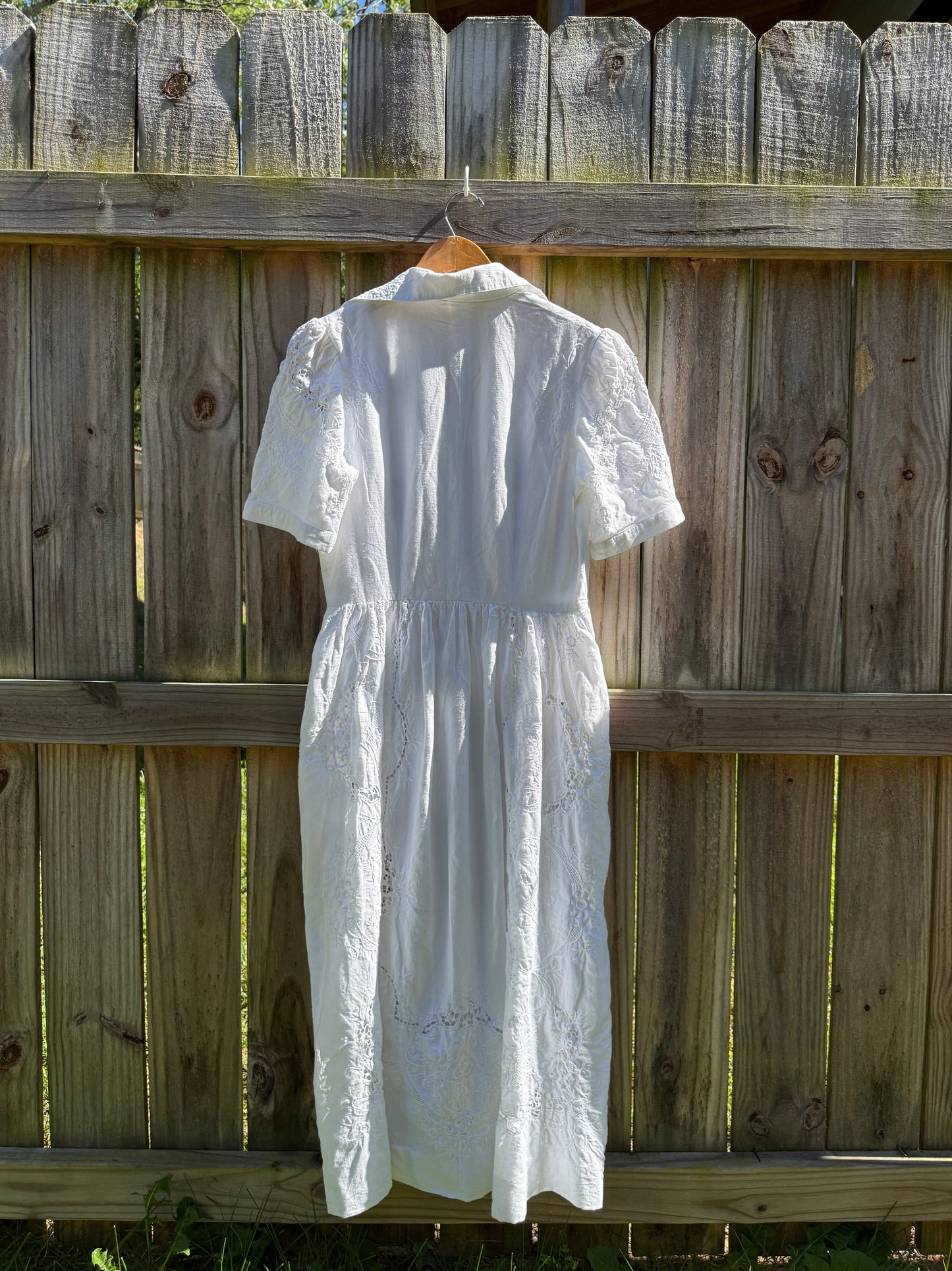 Reworked Vintage White Linen Embroidered Midi Dress