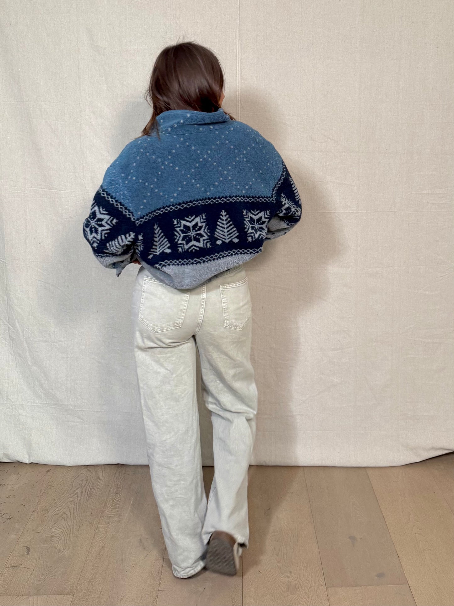 Vintage Polar Bear Fleece Jacket / Nordic Fair Isle Zip-Up