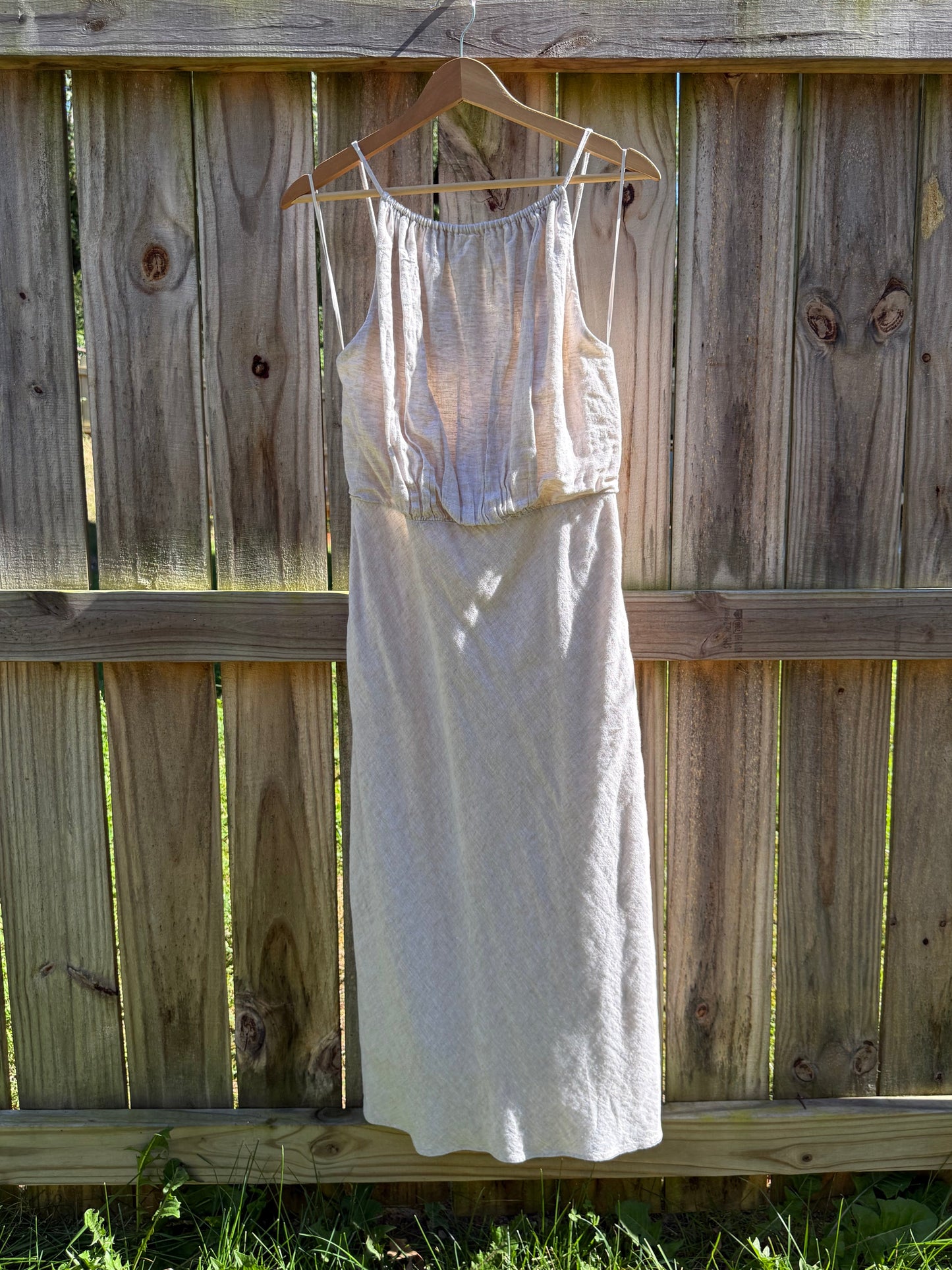 Banana Republic Oatmeal Linen Blend Open Back Midi Dress | Size 6