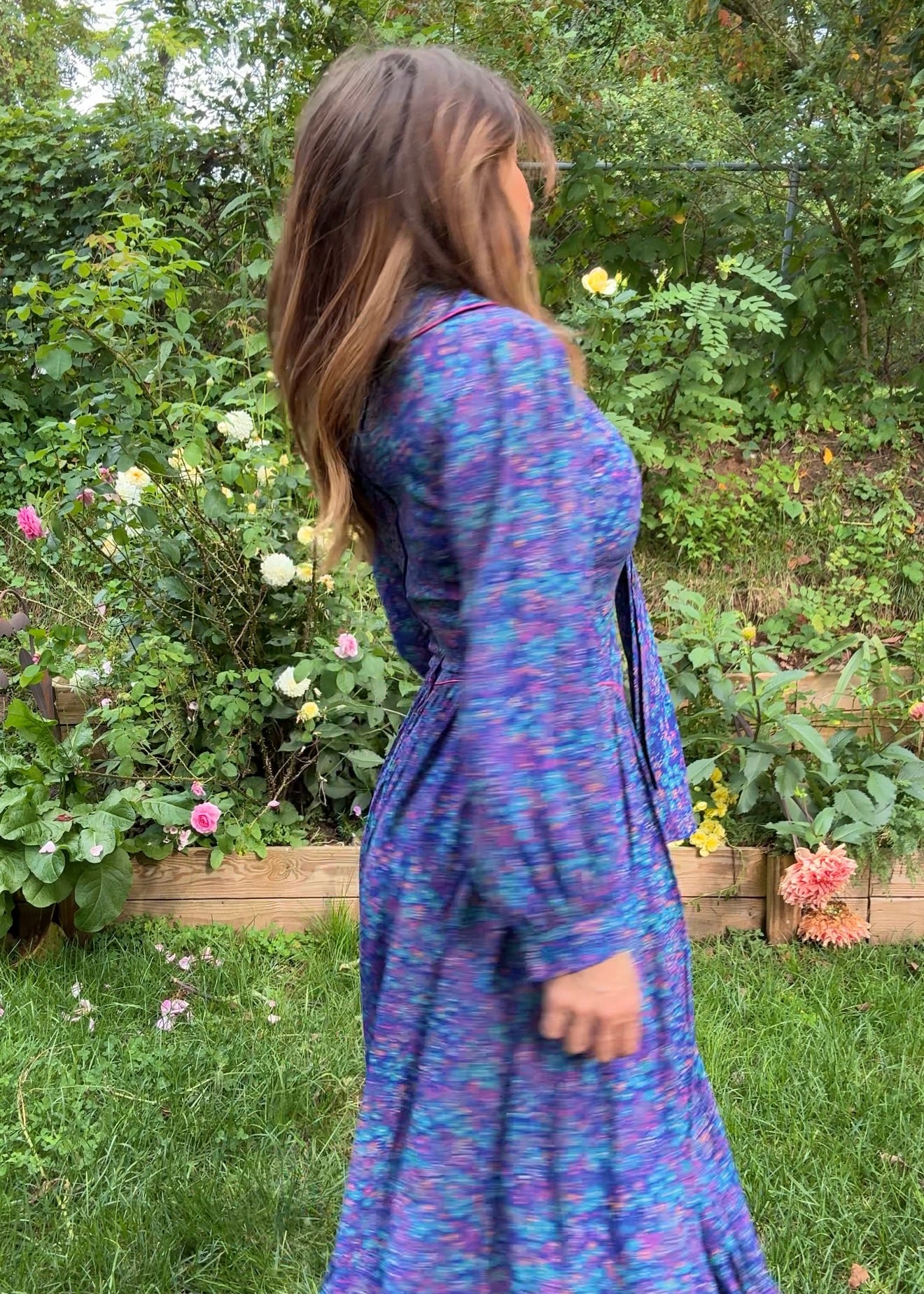 1980s Violet Prairie Dress, Peter Pan Collar, Floral Print