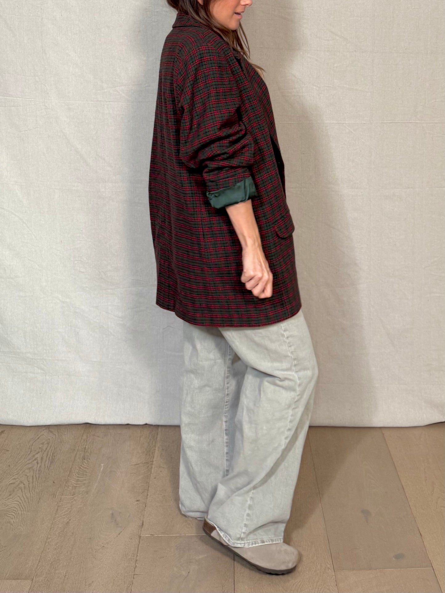 Vintage Eddie Bauer Wool Plaid Coat / Forest &; Red Heritage Overcoat