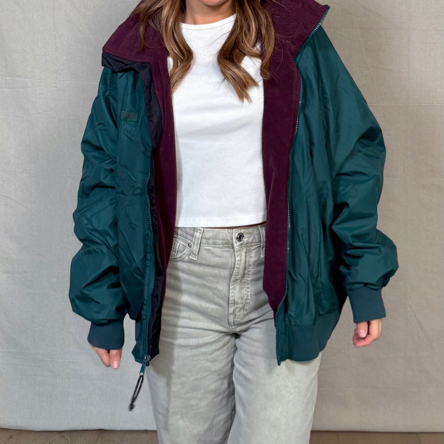 Vintage Columbia Fleece-Lined Puffer Jacket / Teal &amp; Plum Outdoor Classic