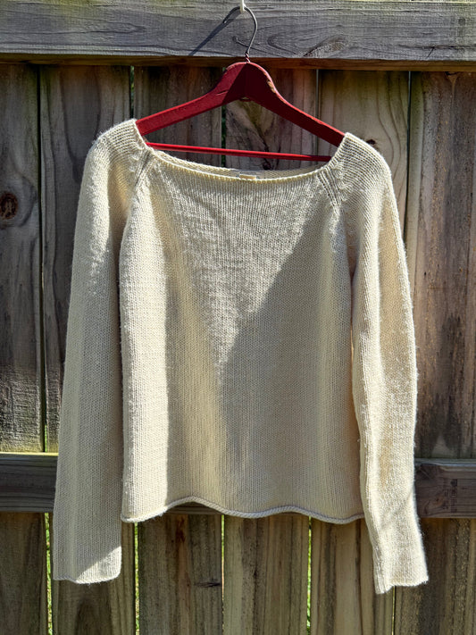 Minimalist Rolled Hem Cream Knit Sweater | Scandinavian Style